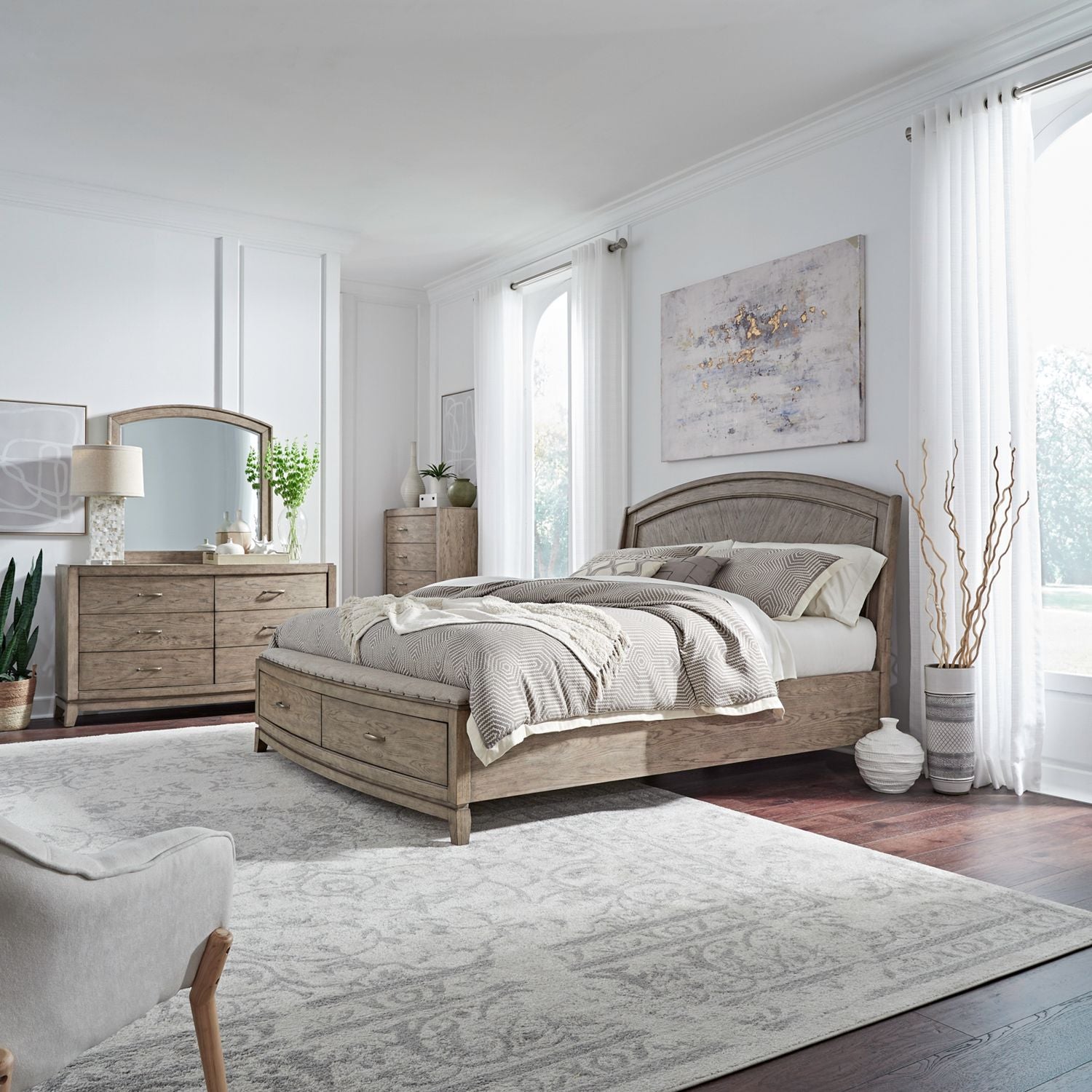 Avalon King California Panel Storage Bed, Dresser & Mirror, Chest image