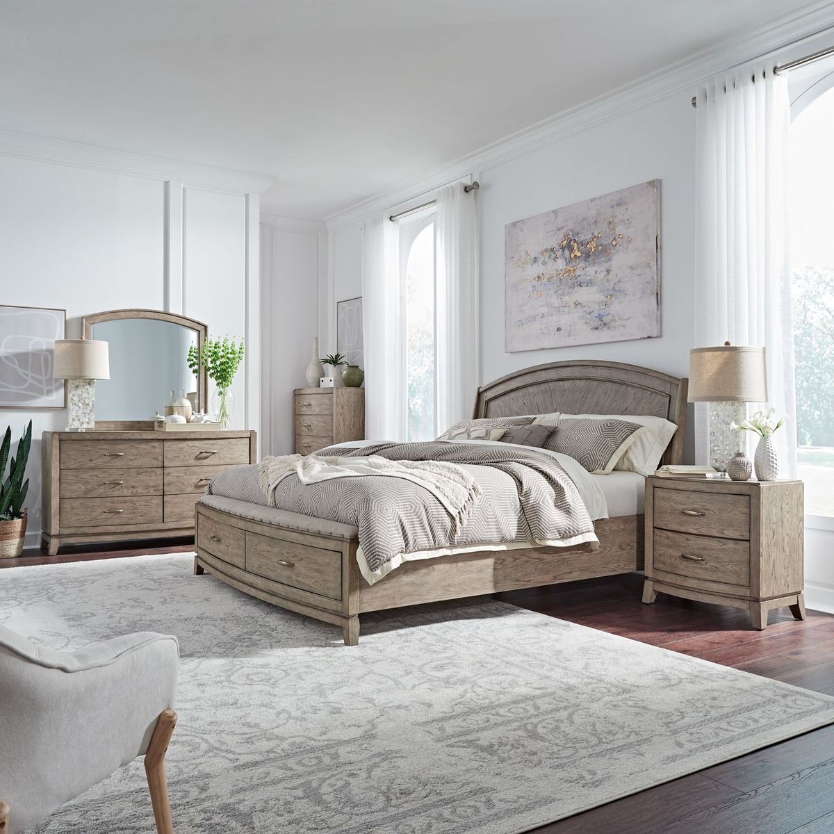 Liberty Furniture Avalon Nightstand with Charging Station in Burnished Beige - Luxury Home Furniture (MI)