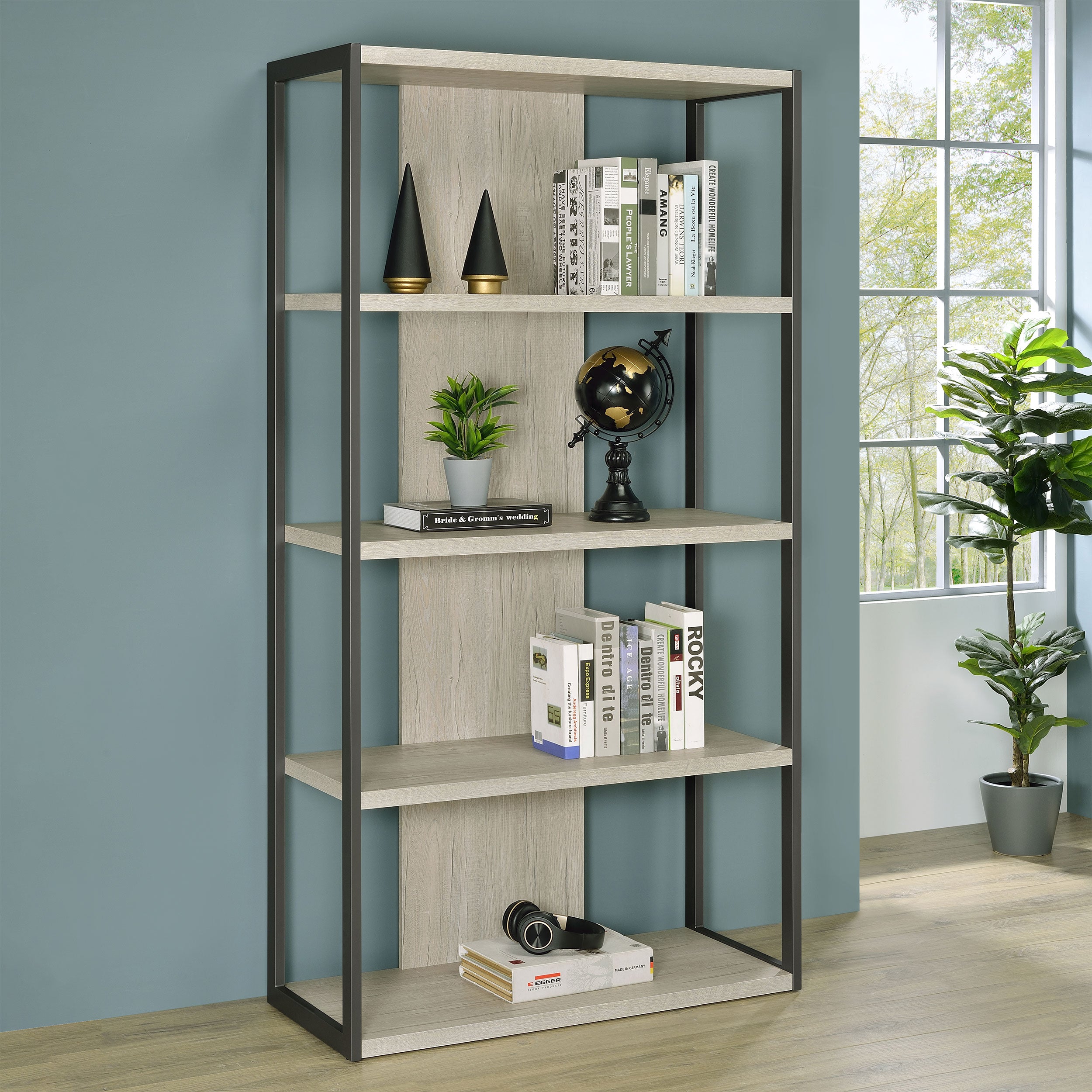 Loomis 4-shelf Bookcase Whitewashed Grey - Luxury Home Furniture (MI)