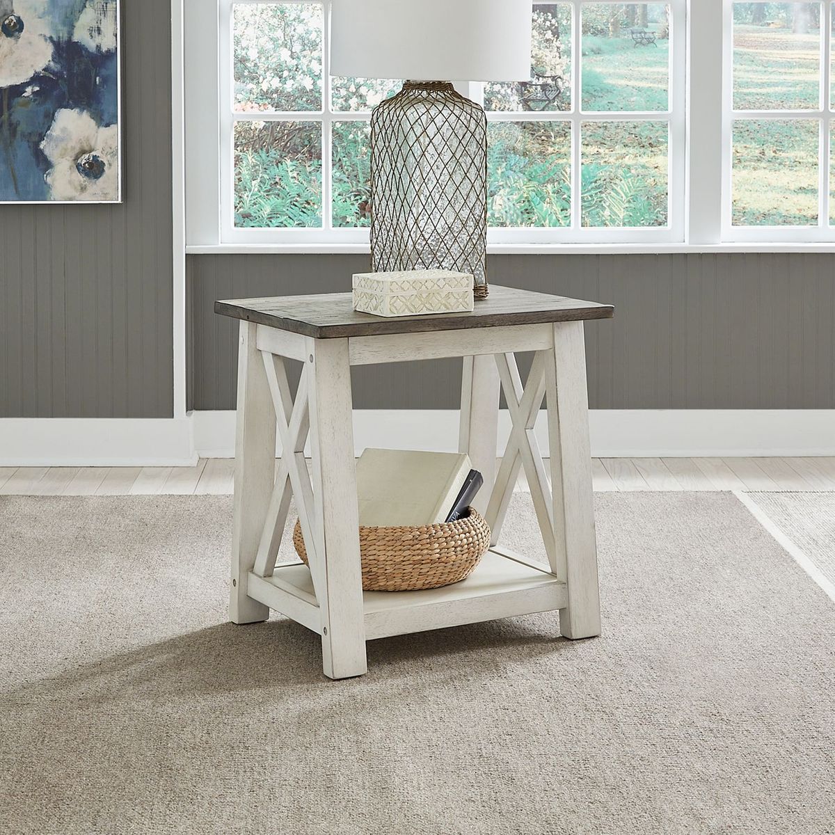 Liberty Furniture Laurel Bluff End Table in Antique White with Dusty Gray Top - Luxury Home Furniture (MI)