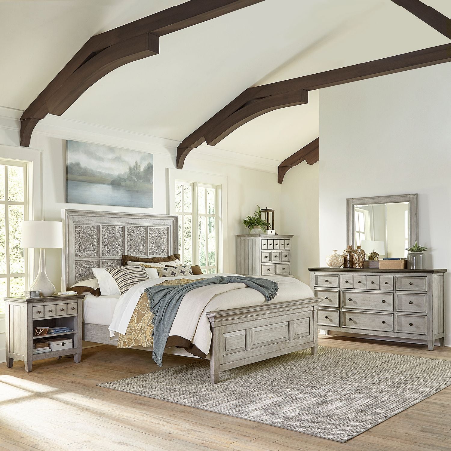 Heartland King Opt Panel Bed, Dresser & Mirror, Chest, Night Stand image