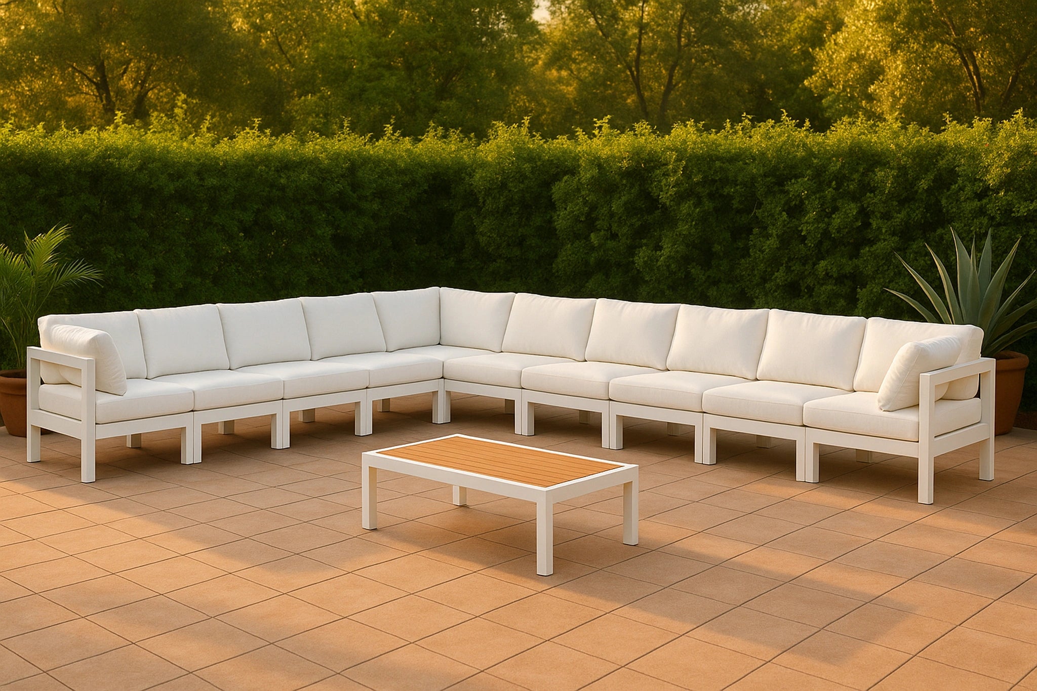 Nizuc White Waterproof Fabric Outdoor Patio Modular Sectional