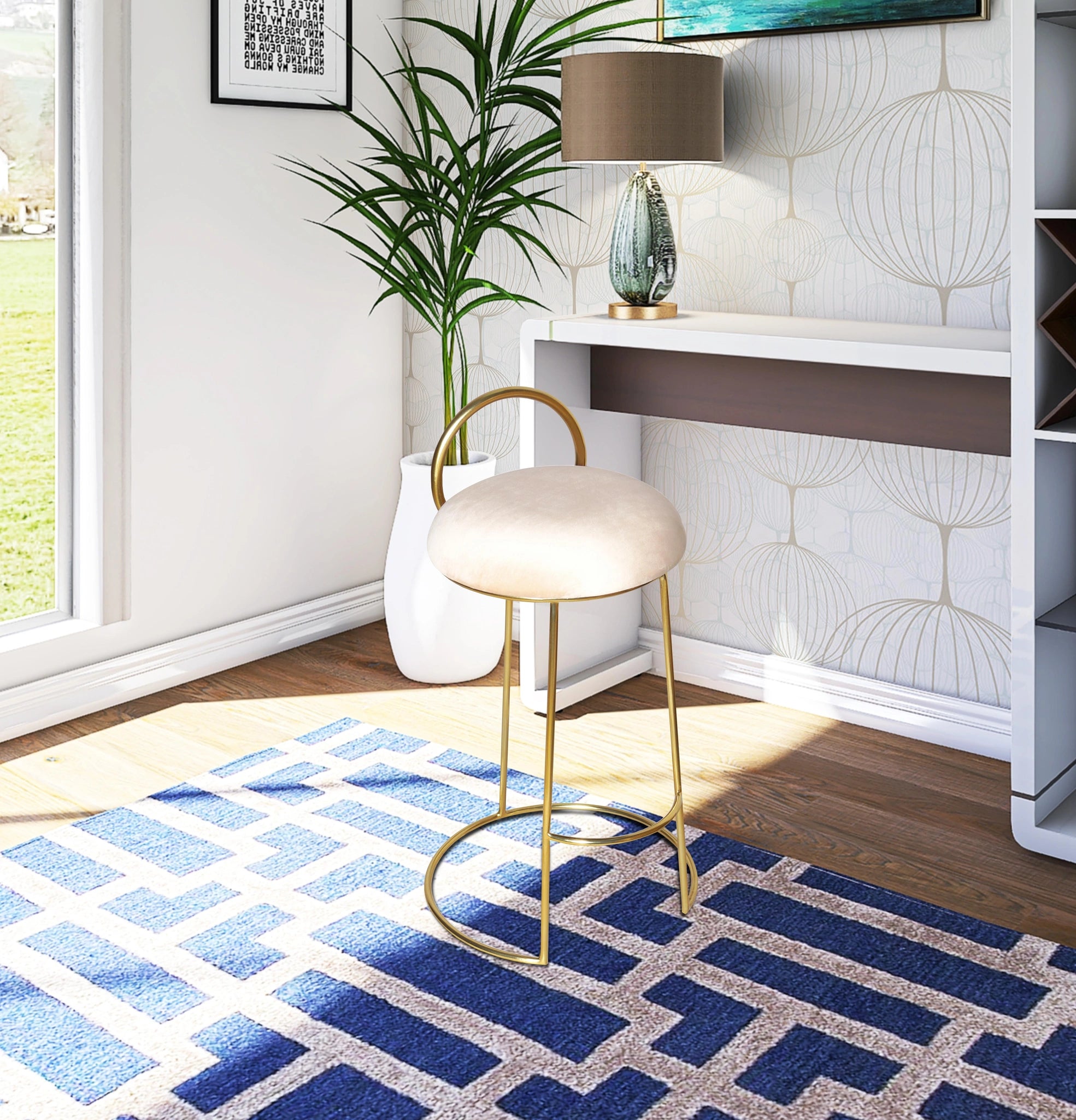 Ring Cream Velvet Counter Stool