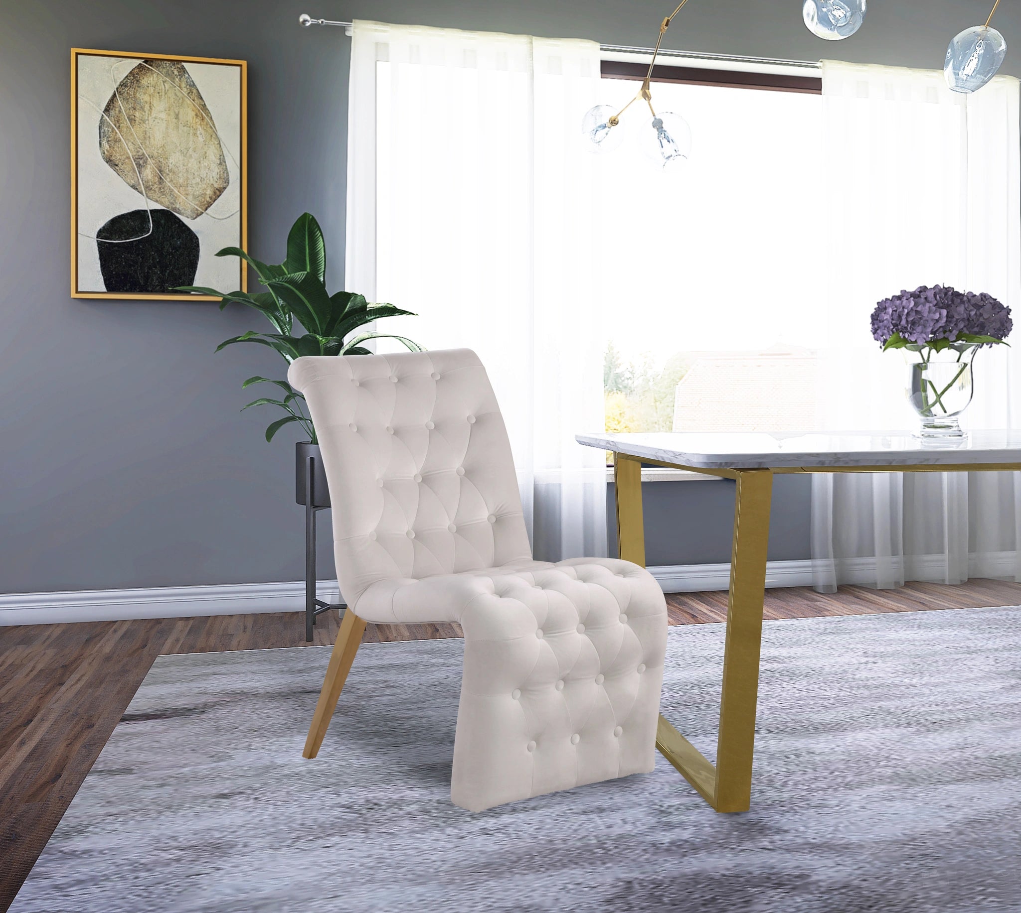 Curve Cream Velvet Dining Chair