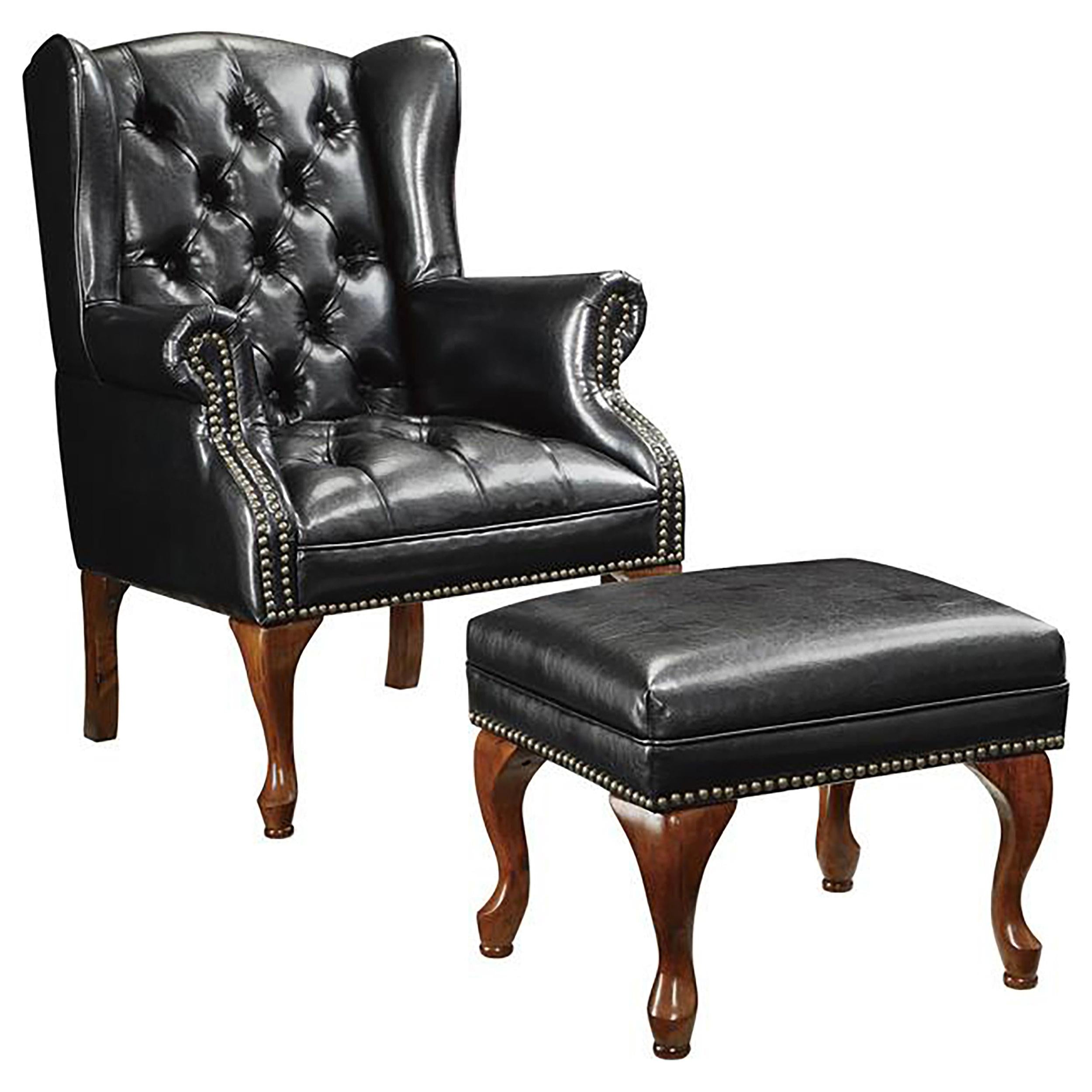 Roberts Button Tufted Back Accent Chair with Ottoman Black and Espresso - Luxury Home Furniture (MI)