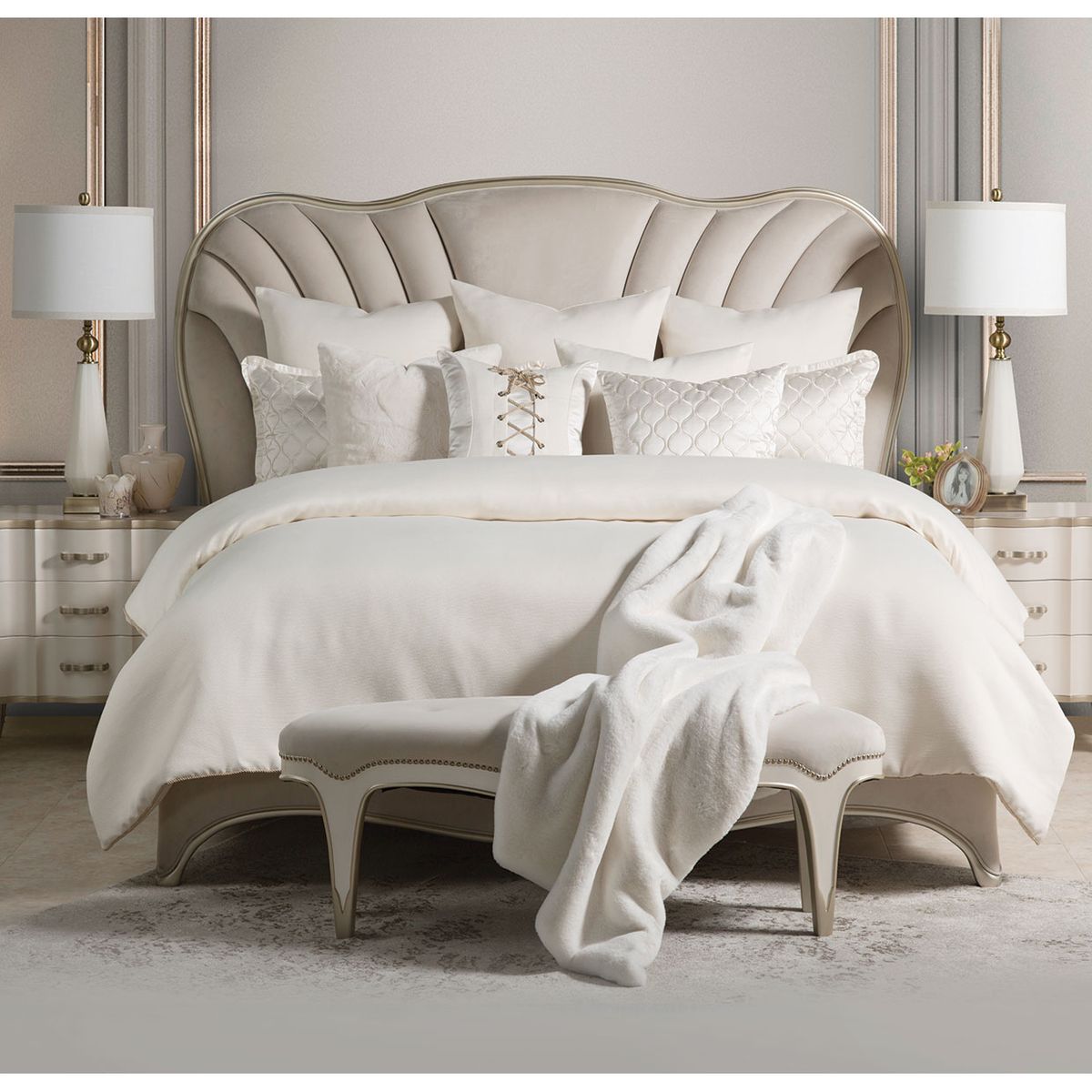 AICO London Place Bed Bench in Creamy Pearl - Luxury Home Furniture (MI)