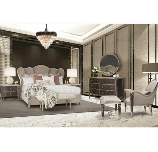 AICO Villa Cherie Queen Channel Tufted Upholstered Bed in Hazelnut