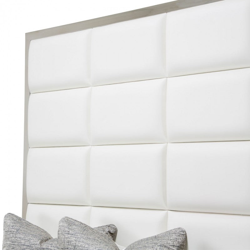 Aico State St Metal Cal King Panel Bed in Glossy White