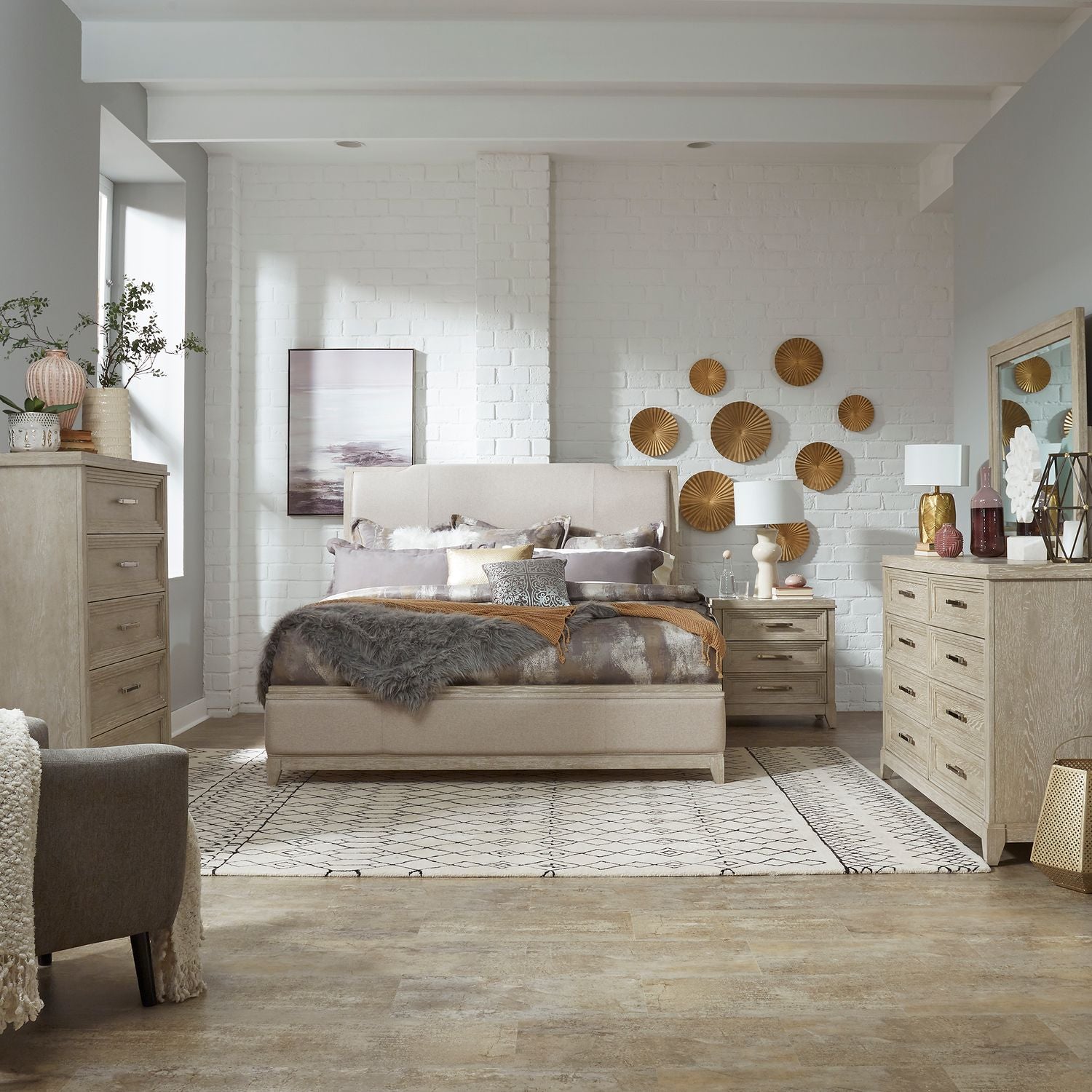 Belmar King Uph Bed, Dresser & Mirror, Chest, Night Stand image