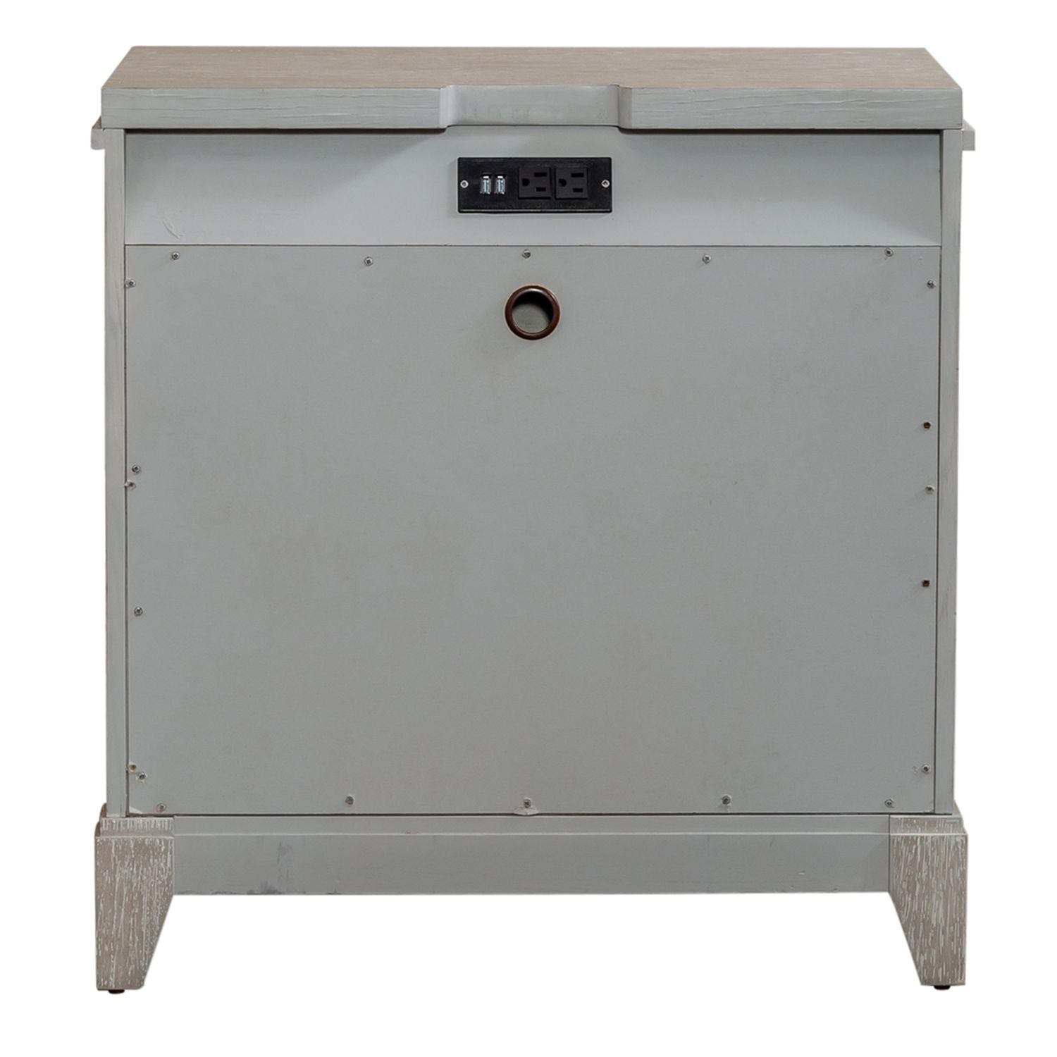 Belmar 3 Drawer Nightstand in Washed Taupe and Silver Champagne