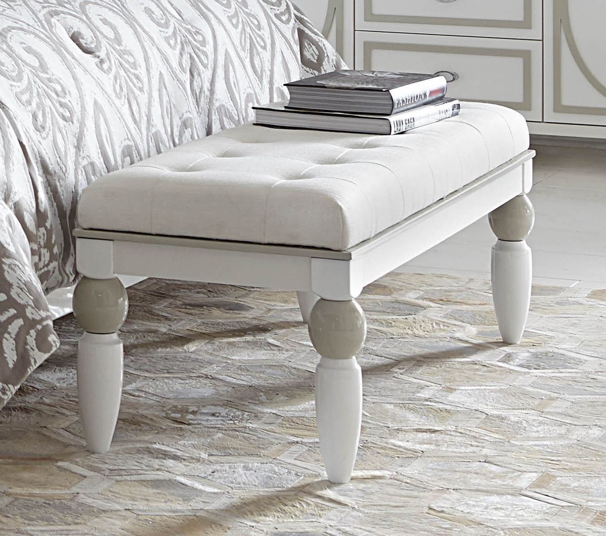 AICO Sky Tower Bedside Bench in White Cloud - Luxury Home Furniture (MI)