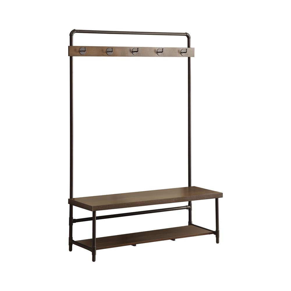 Alise Hall Tree with 5 Coat Hooks Chestnut and Dark Bronze - Luxury Home Furniture (MI)