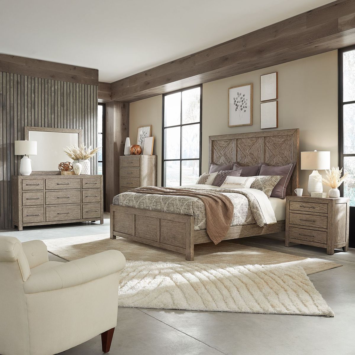 Liberty Furniture Skyview Lodge King Panel Bed in Cobblestone