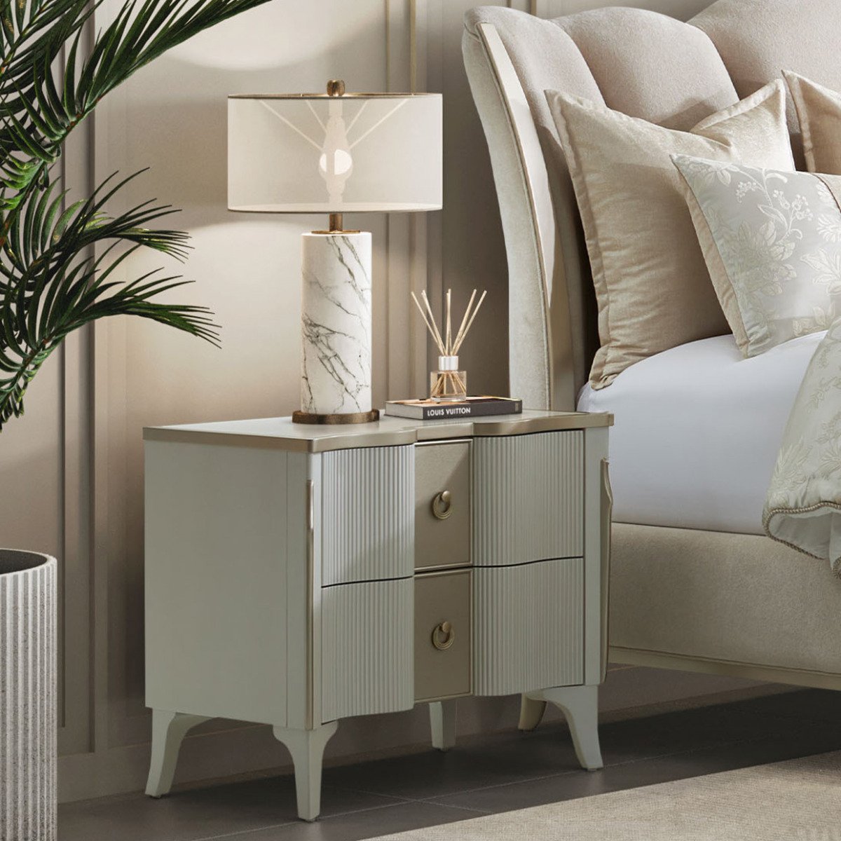 AICO Furniture La Marisia Nightstand in Creamy Pearl - Luxury Home Furniture (MI)