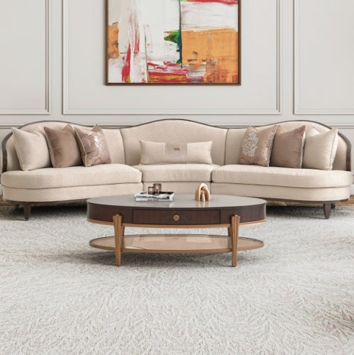 AICO Furniture Camellia Field RAF Loveseat Linen in Warm Pecan - Luxury Home Furniture (MI)