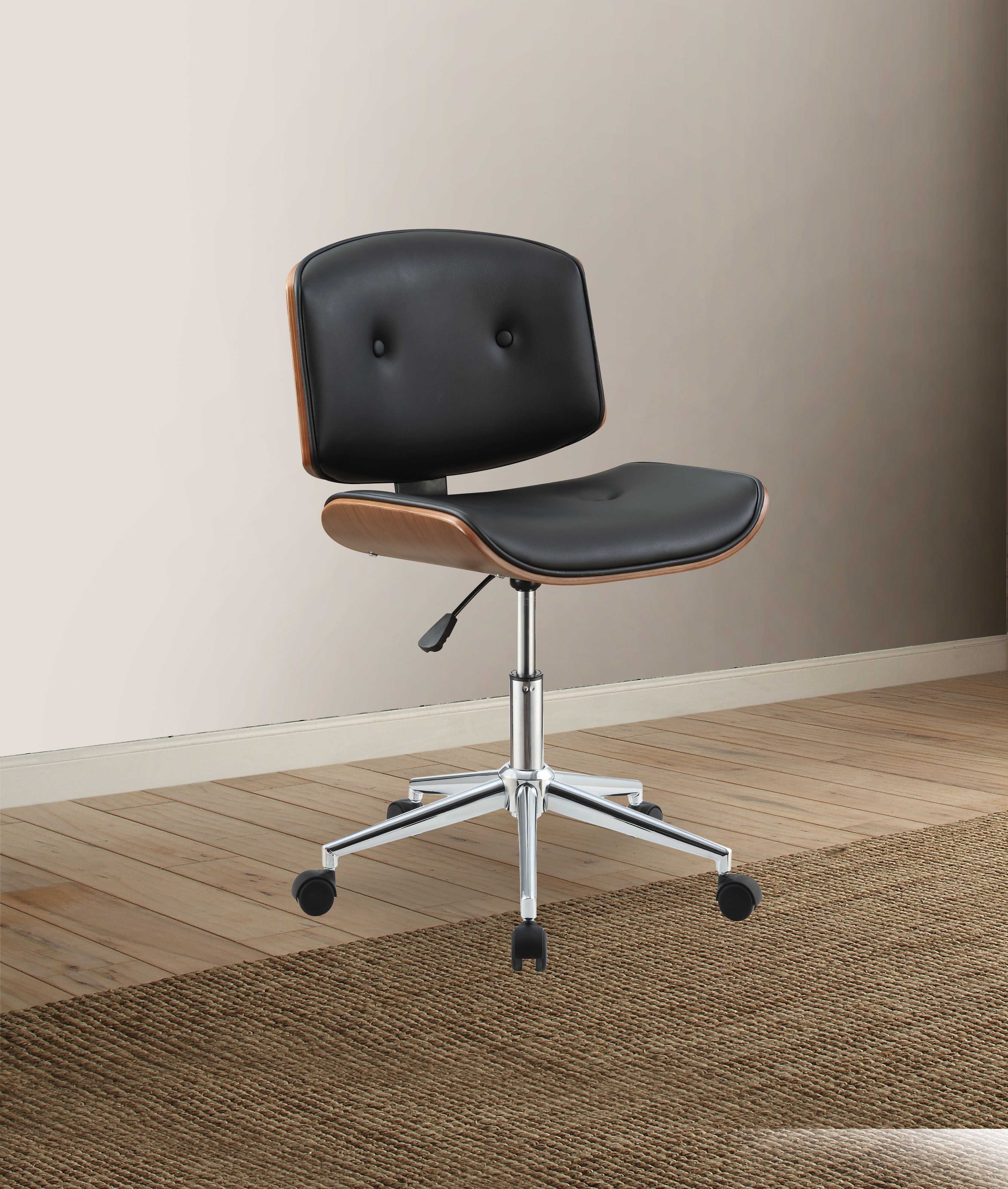 Camila Black PU & Walnut Office Chair - Luxury Home Furniture (MI)