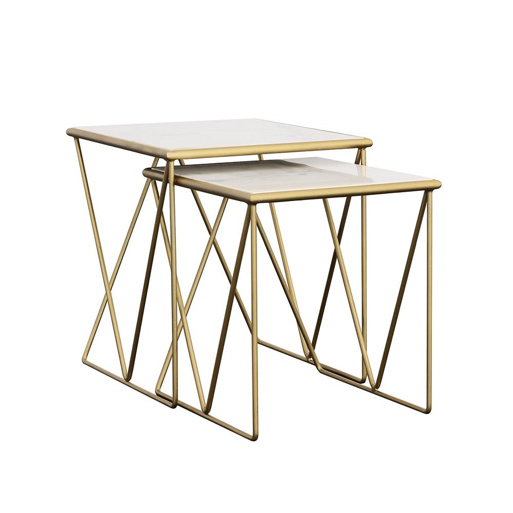 Bette 2-piece Nesting Table Set White and Gold - Luxury Home Furniture (MI)