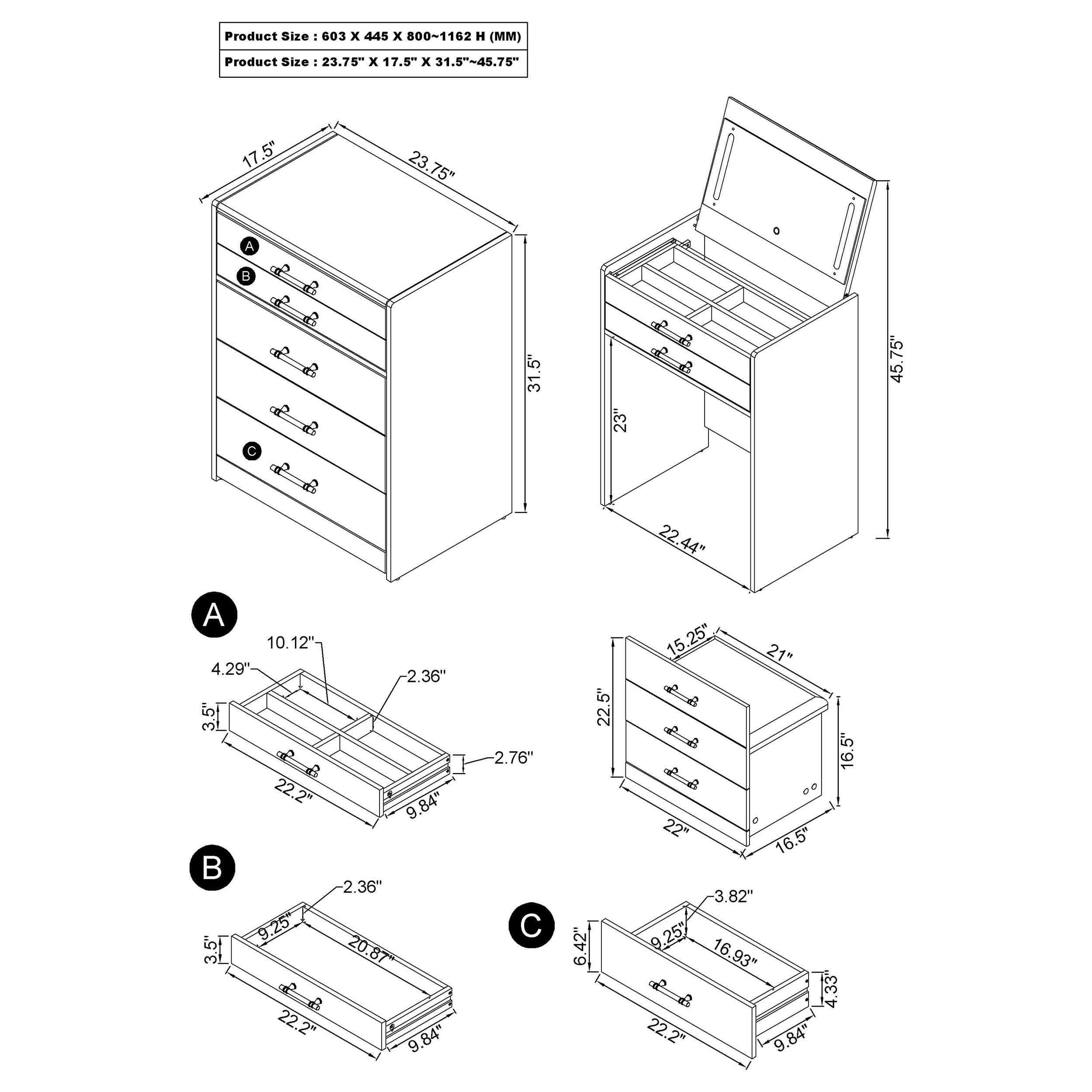 Danbury Makeup Vanity Table with LED Mirror and Stool - Luxury Home Furniture (MI)