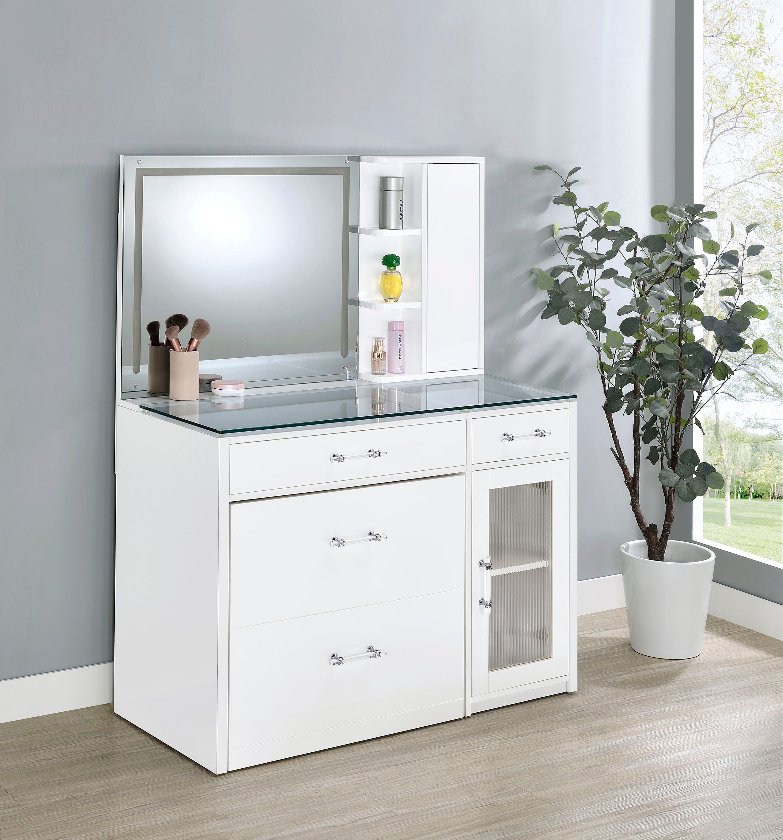 Flora Makeup Vanity Table with LED Mirror and Stool - Luxury Home Furniture (MI)