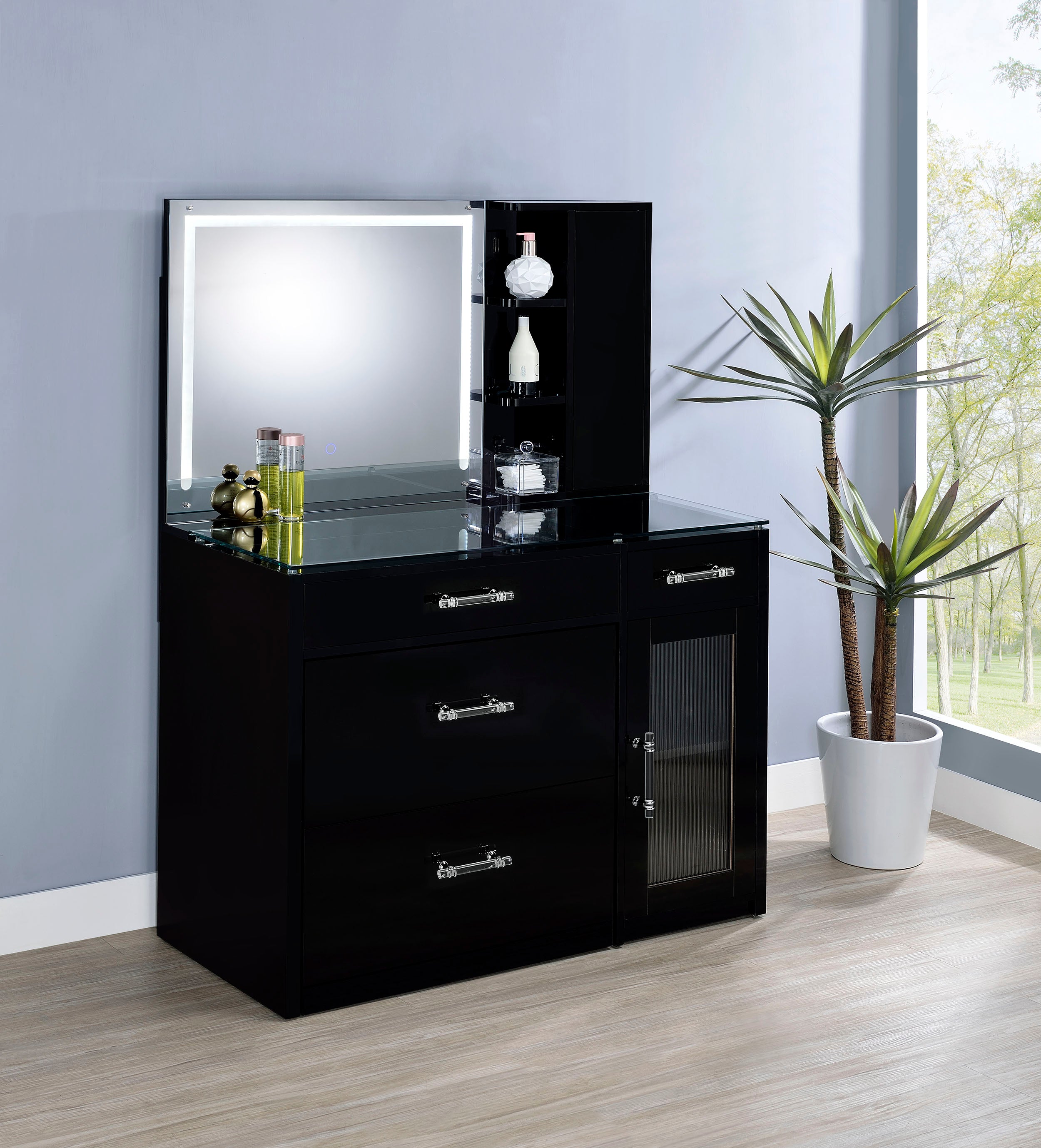 Flora Makeup Vanity Table with LED Mirror and Stool - Luxury Home Furniture (MI)