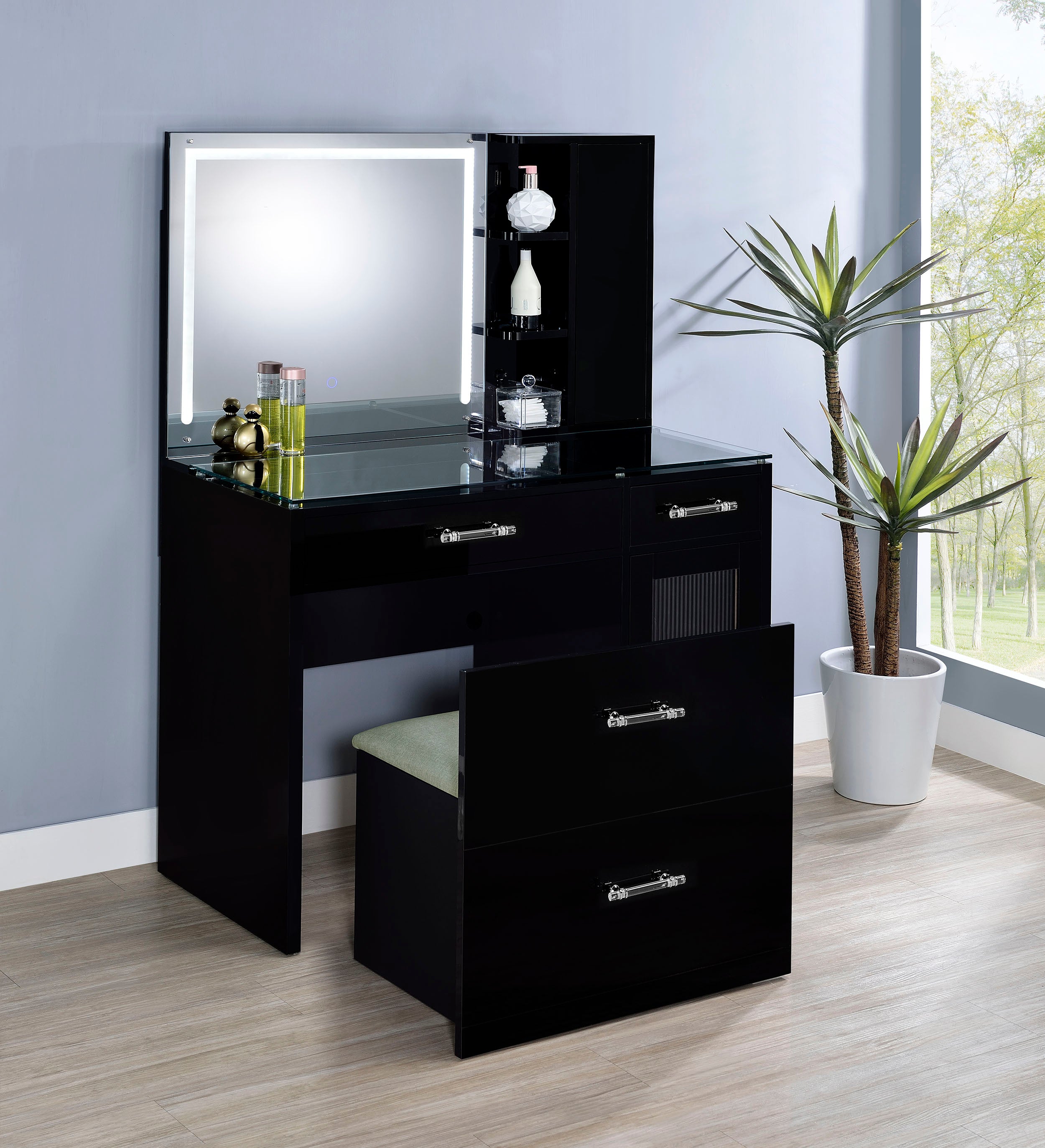 Flora Makeup Vanity Table with LED Mirror and Stool - Luxury Home Furniture (MI)