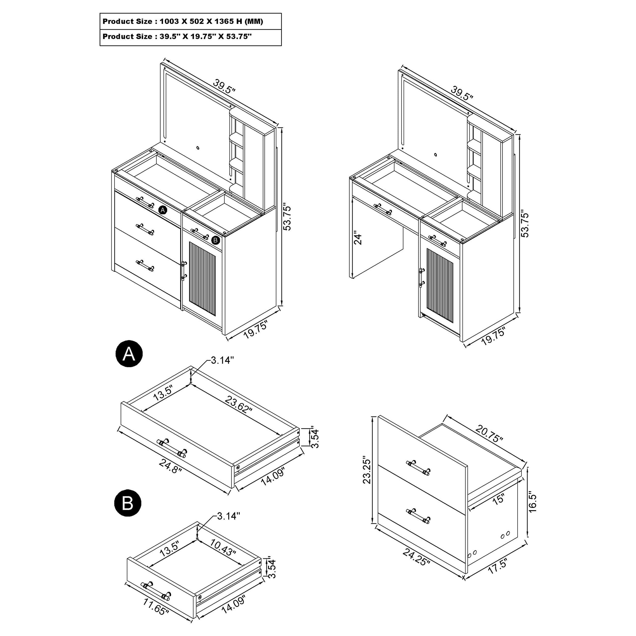 Flora Makeup Vanity Table with LED Mirror and Stool - Luxury Home Furniture (MI)