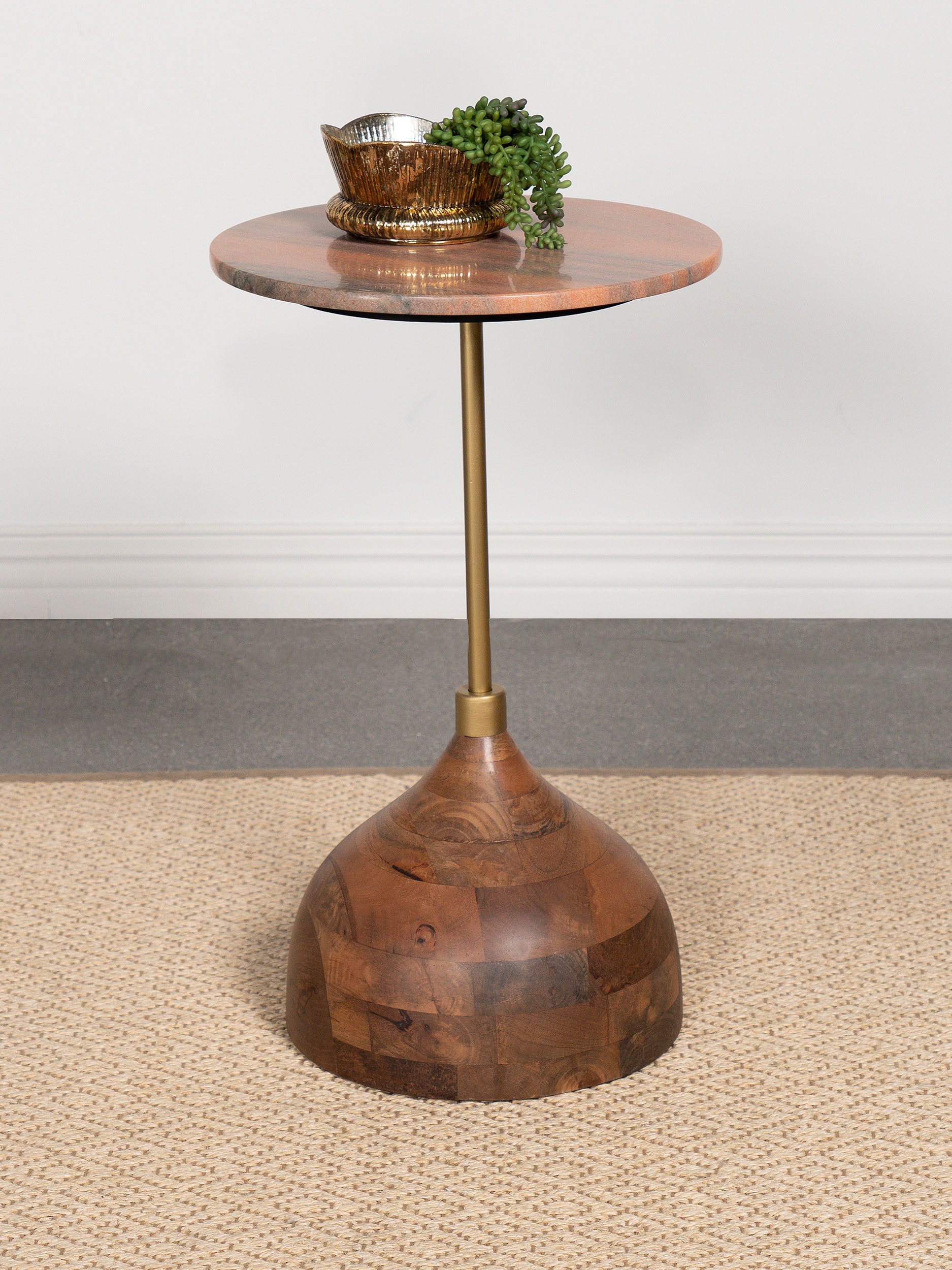 Colima Round Wood Top Side Table Peach - Luxury Home Furniture (MI)
