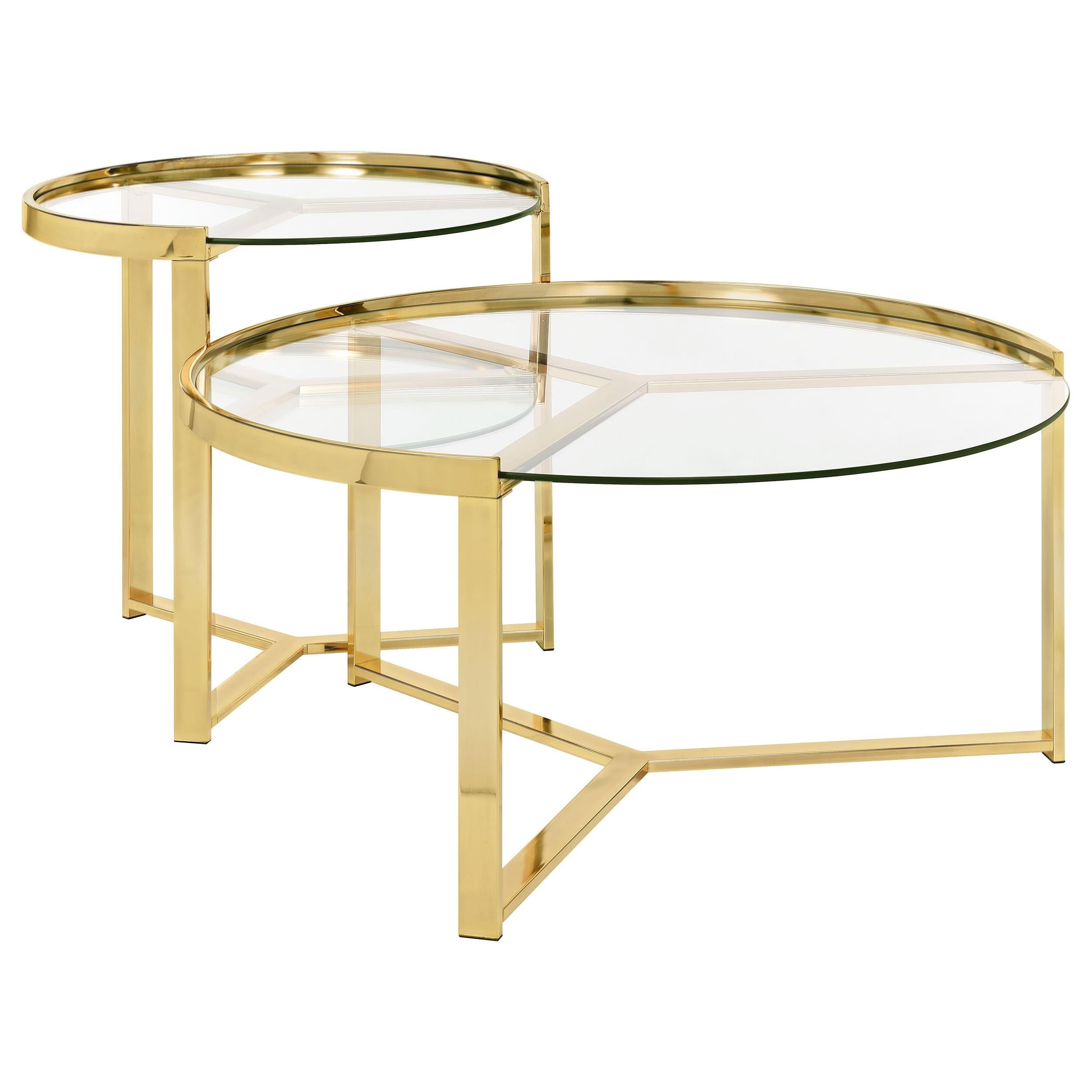 Delia 2-piece Round Nesting Table Clear and Gold - Luxury Home Furniture (MI)