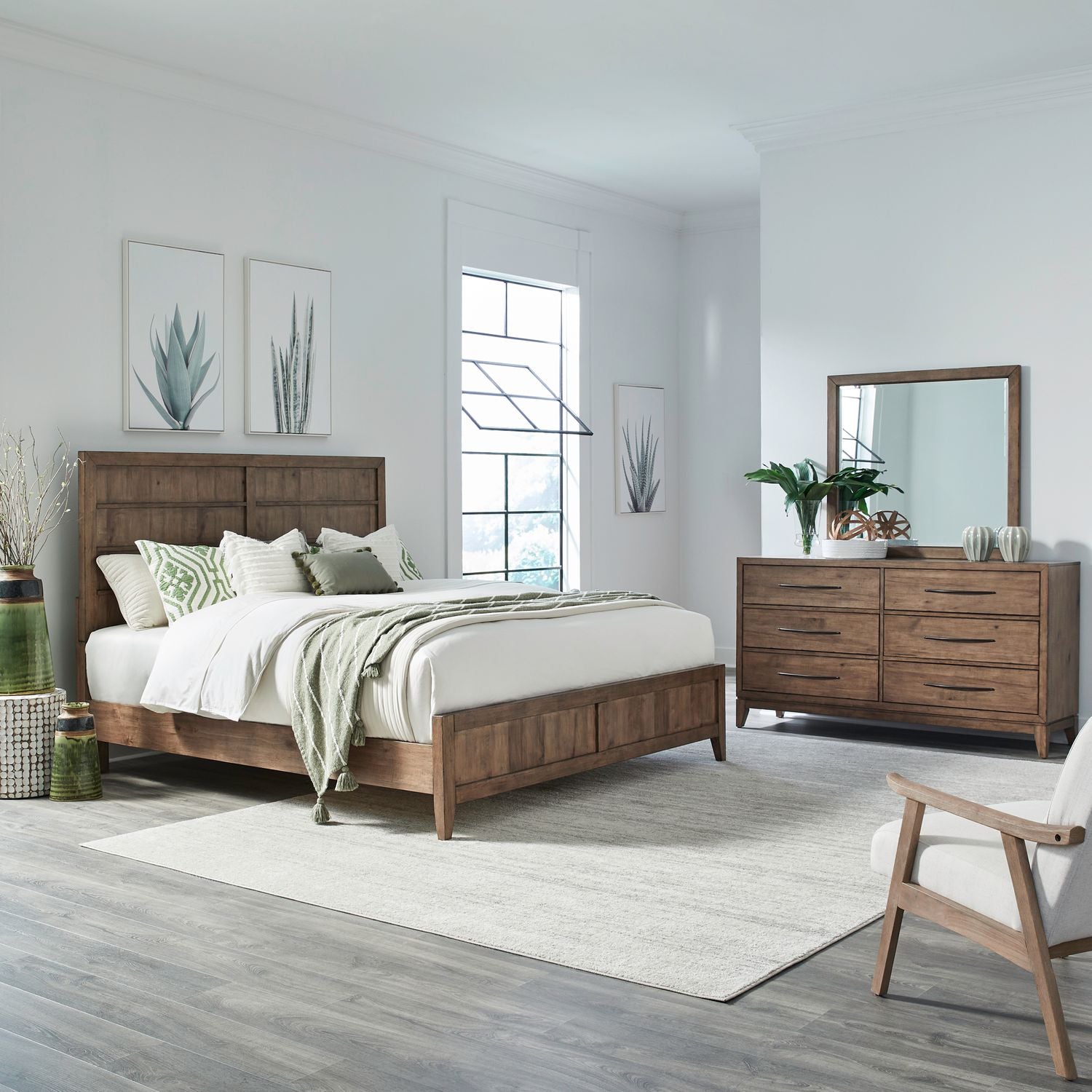 Shaker Lakes Queen Panel Bed, Dresser & Mirror image