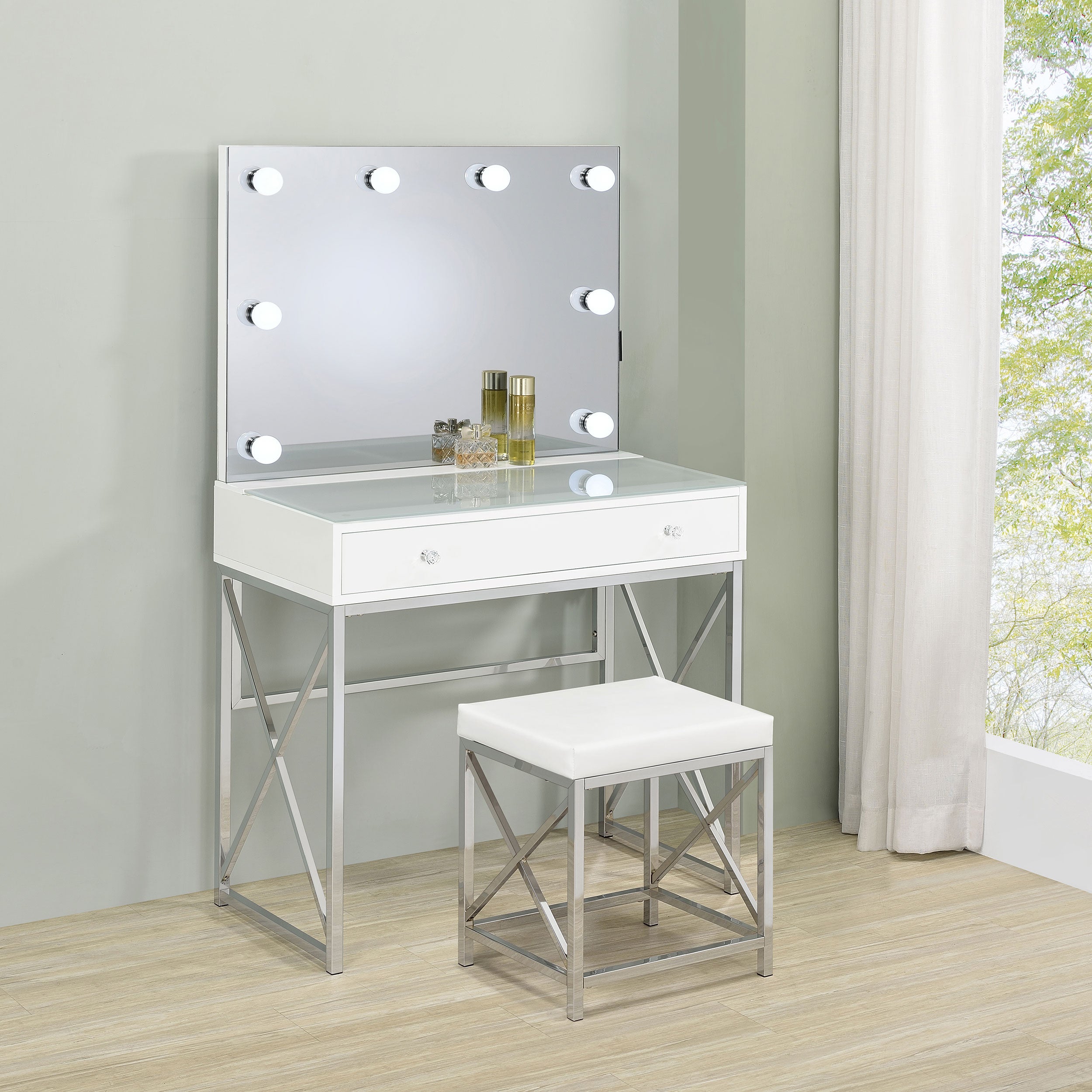 Eliza Makeup Vanity Table with LED Mirror and Stool - Luxury Home Furniture (MI)