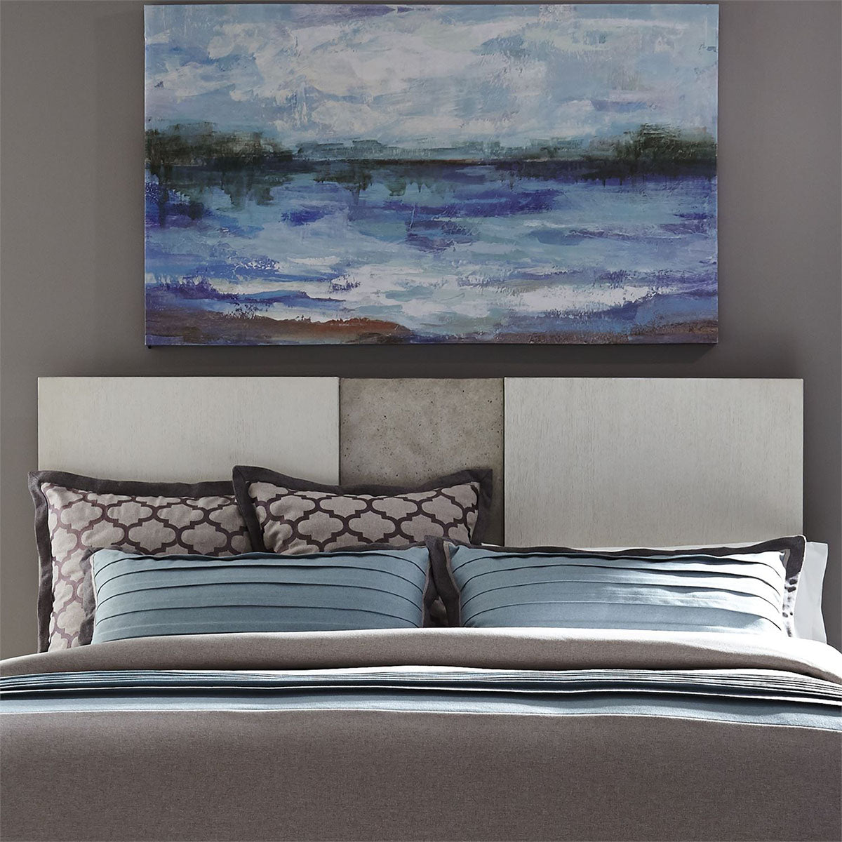 Liberty Furniture Mirage Cal King Travertine Panel Bed in Wirebrushed White - Luxury Home Furniture (MI)