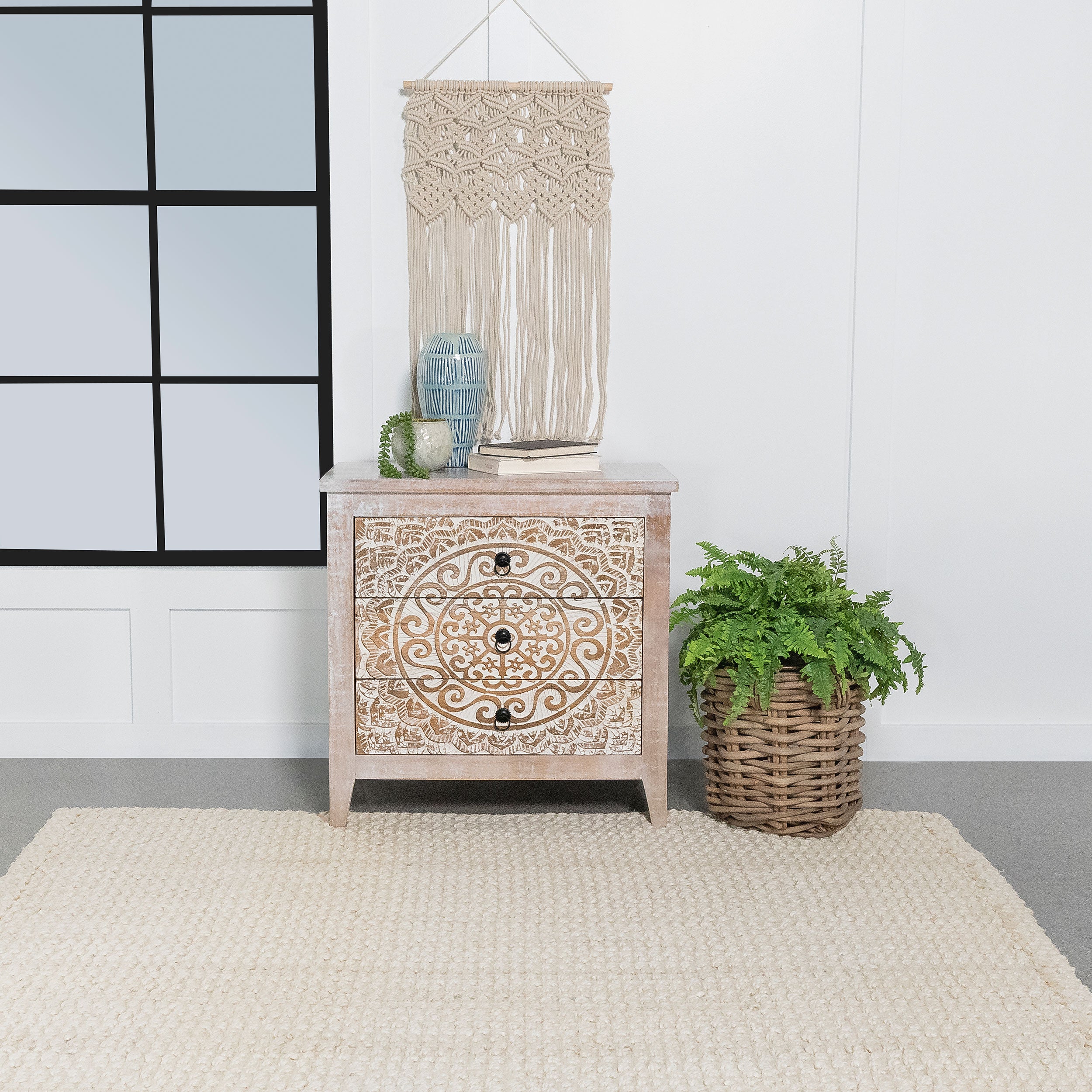 Mariska 3-drawer Wooden Accent Cabinet White Distressed - Luxury Home Furniture (MI)