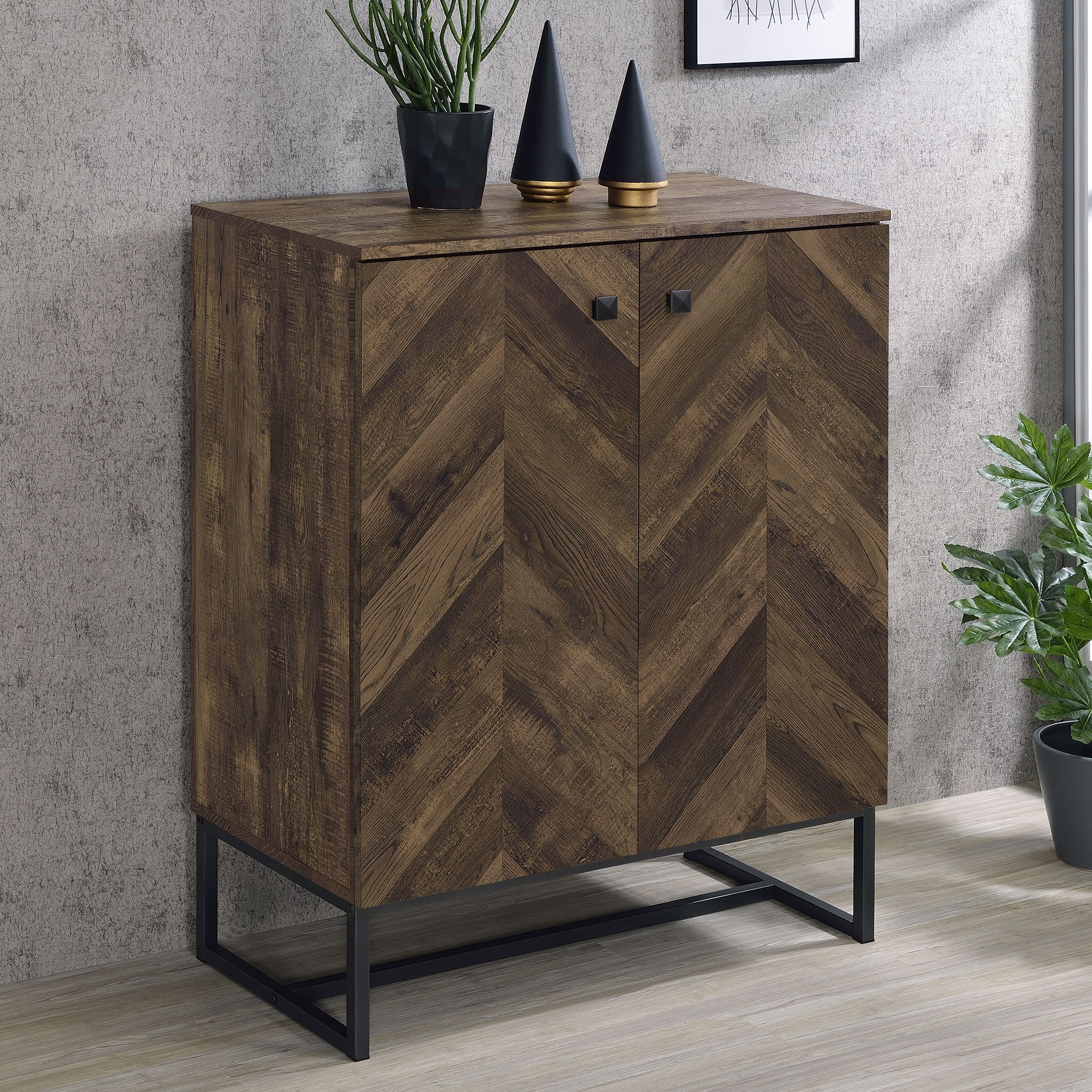 Carolyn 2-door Accent Cabinet Rustic Oak and Gunmetal - Luxury Home Furniture (MI)