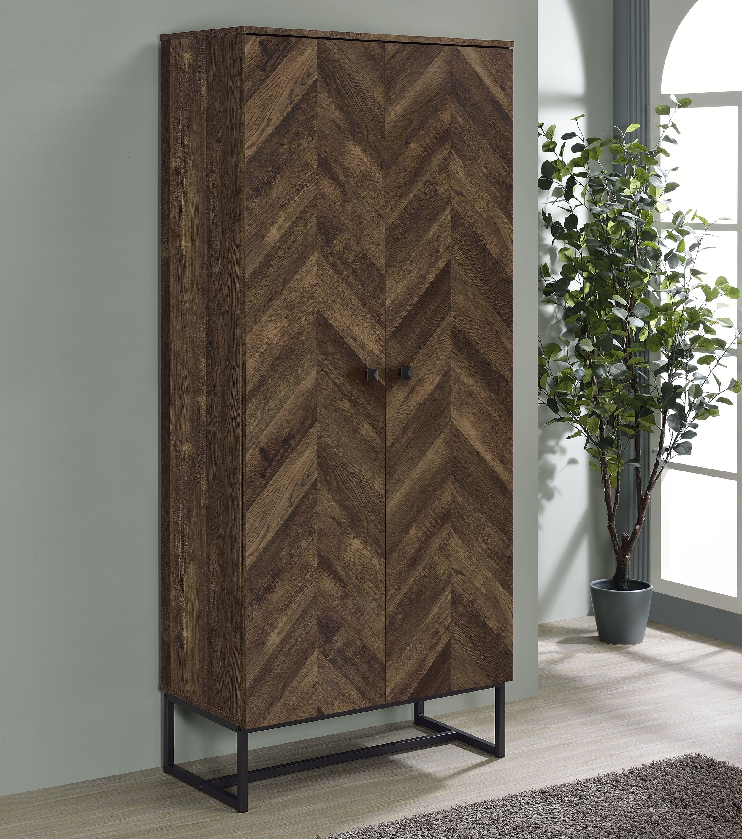 Carolyn 2-door Accent Cabinet Rustic Oak and Gunmetal - Luxury Home Furniture (MI)