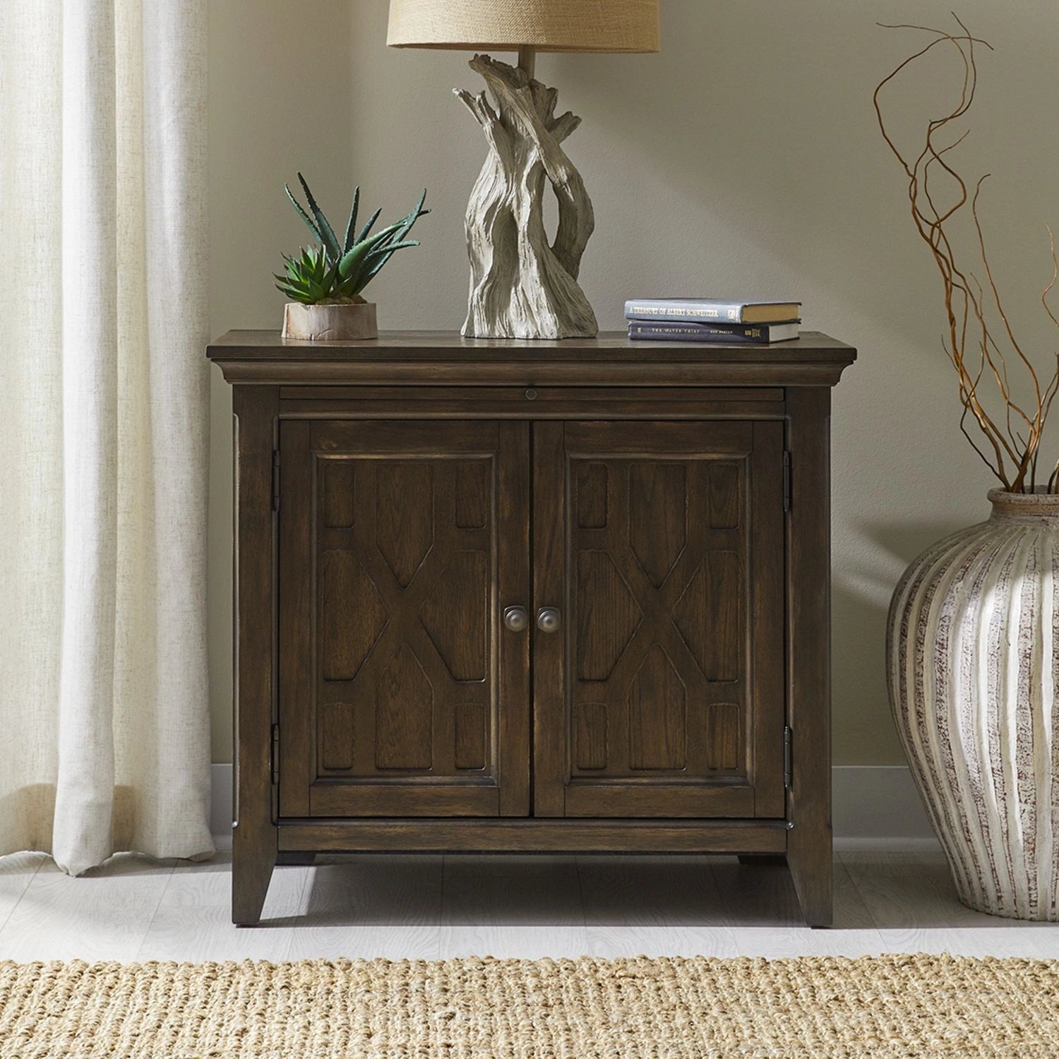 Paradise Valley 2 Door Bedside Chest with Charging Station in Saddle Brown image