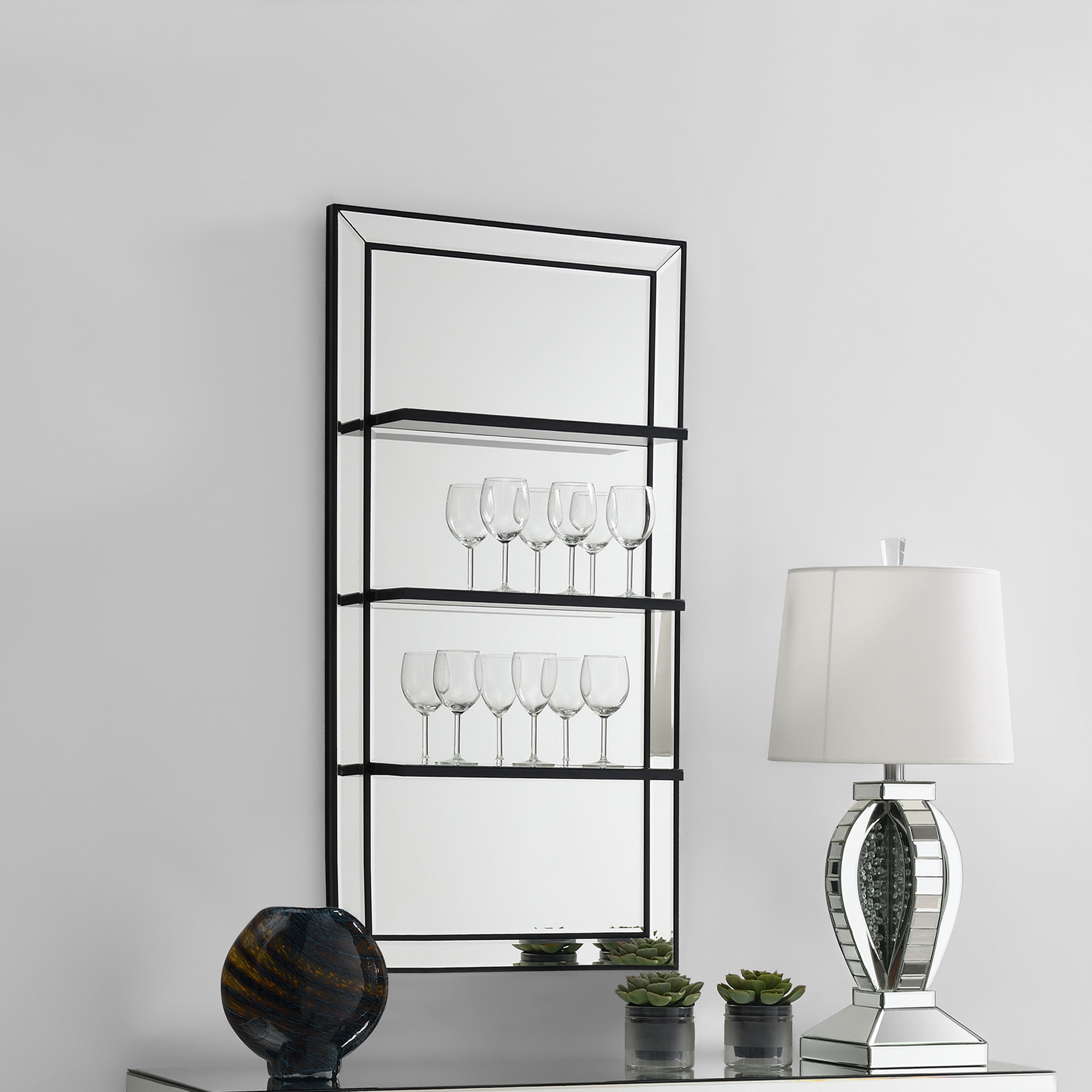 Oriel 3-Shelf Rectangle Wall Mirror - Luxury Home Furniture (MI)