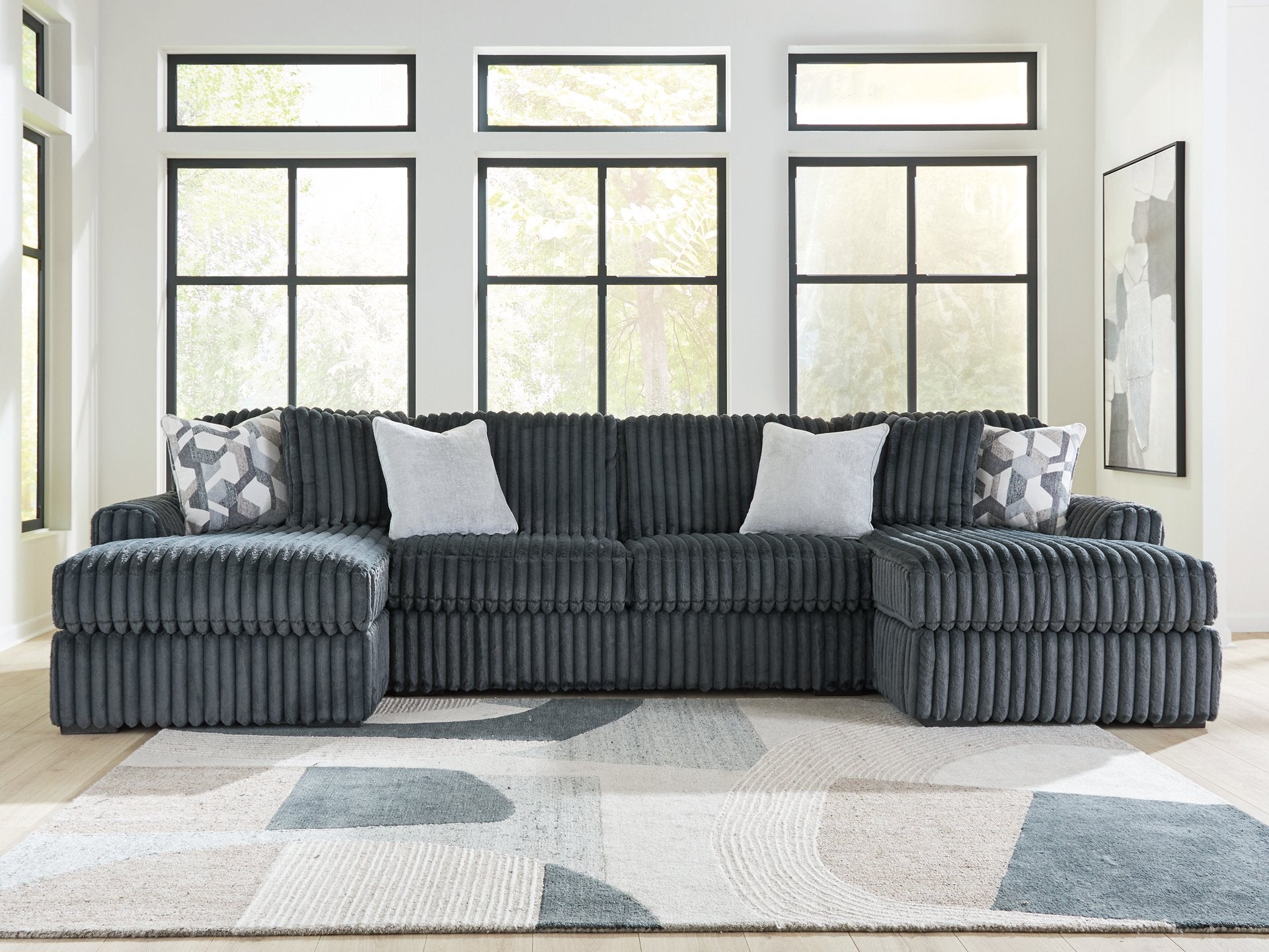 Midnight-Madness Double Chaise 3-Piece Sectional - Luxury Home Furniture (MI)