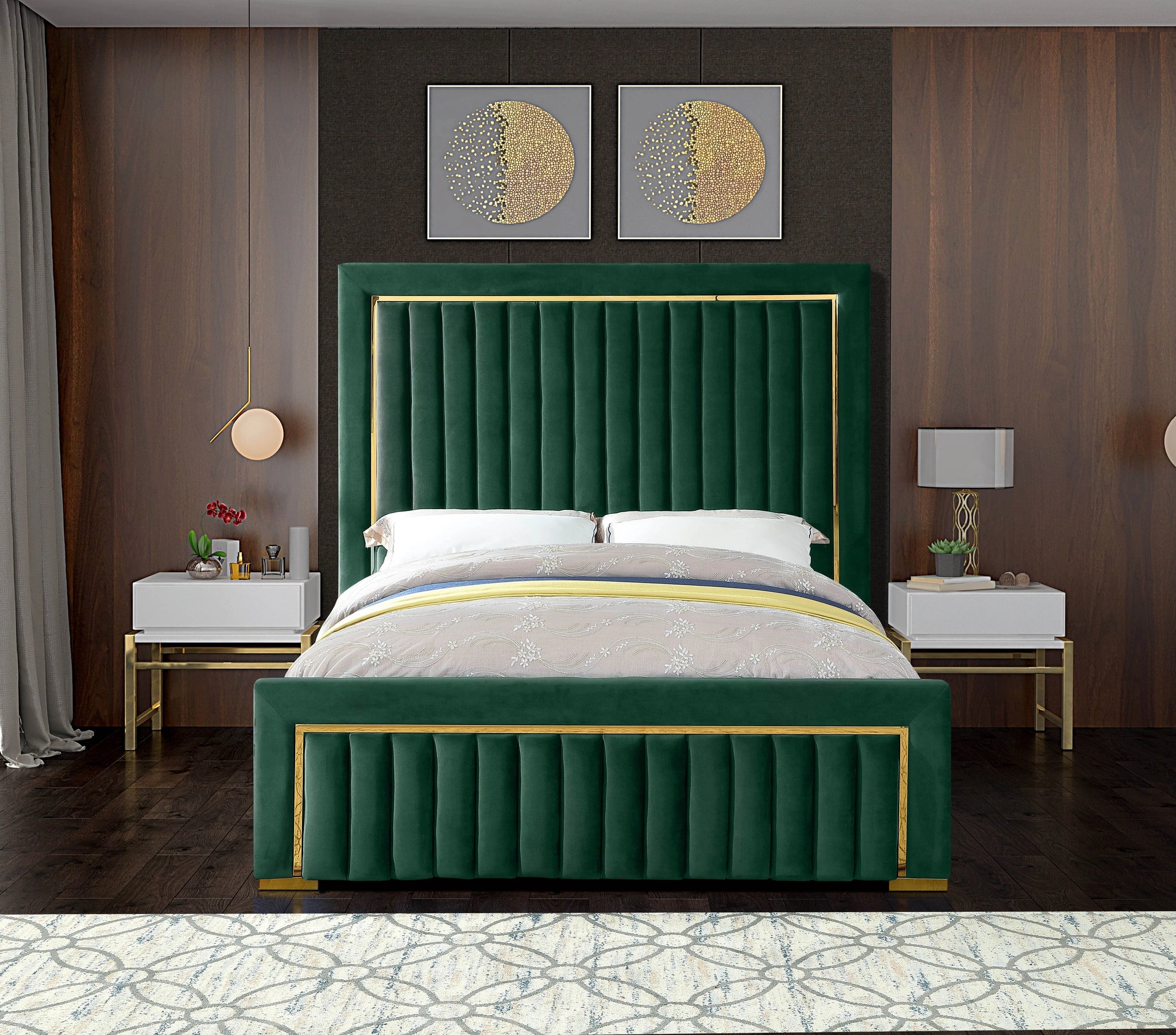 Dolce Green Velvet Queen Bed (3 Boxes)