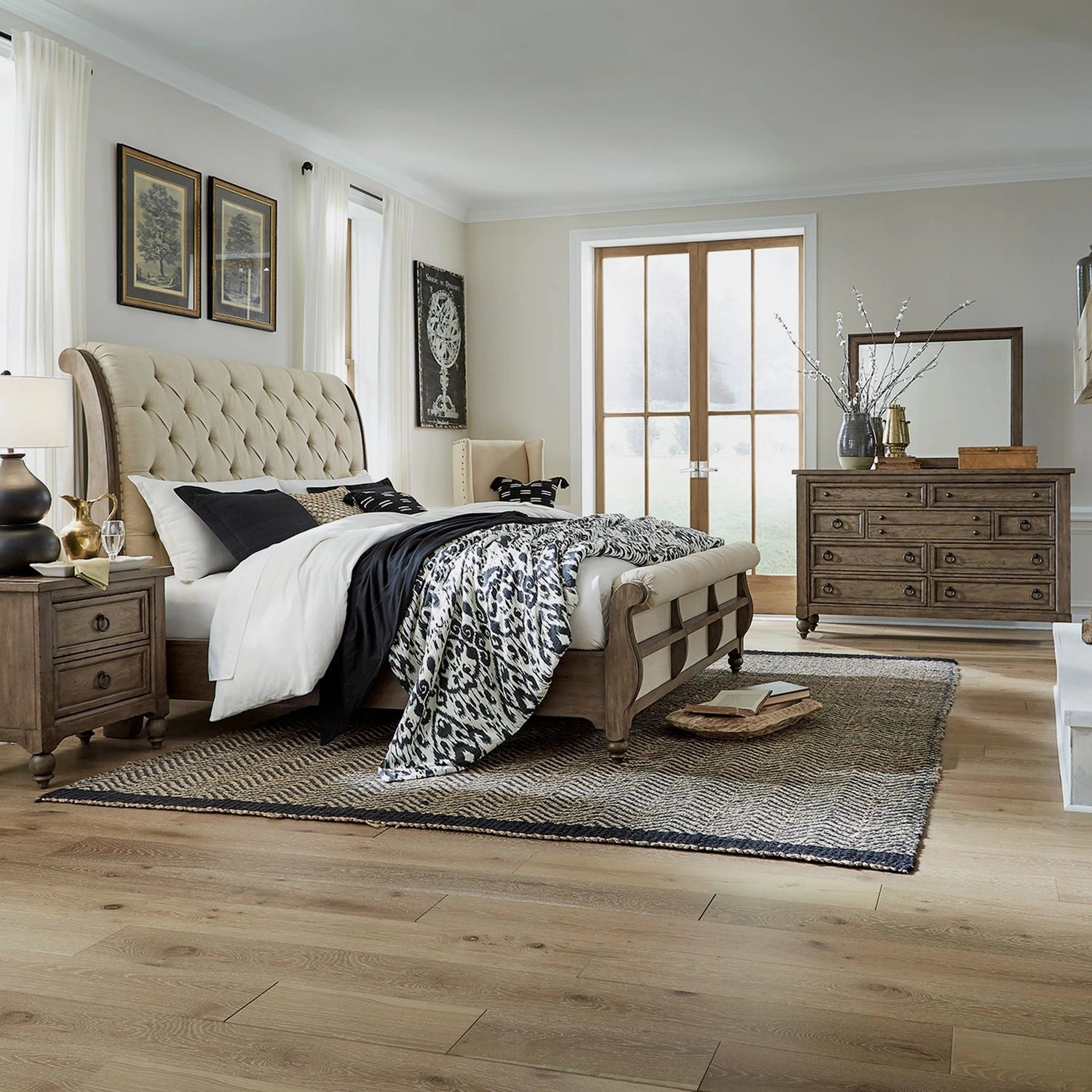 Americana Farmhouse King California Sleigh Bed, Dresser & Mirror, Night Stand image