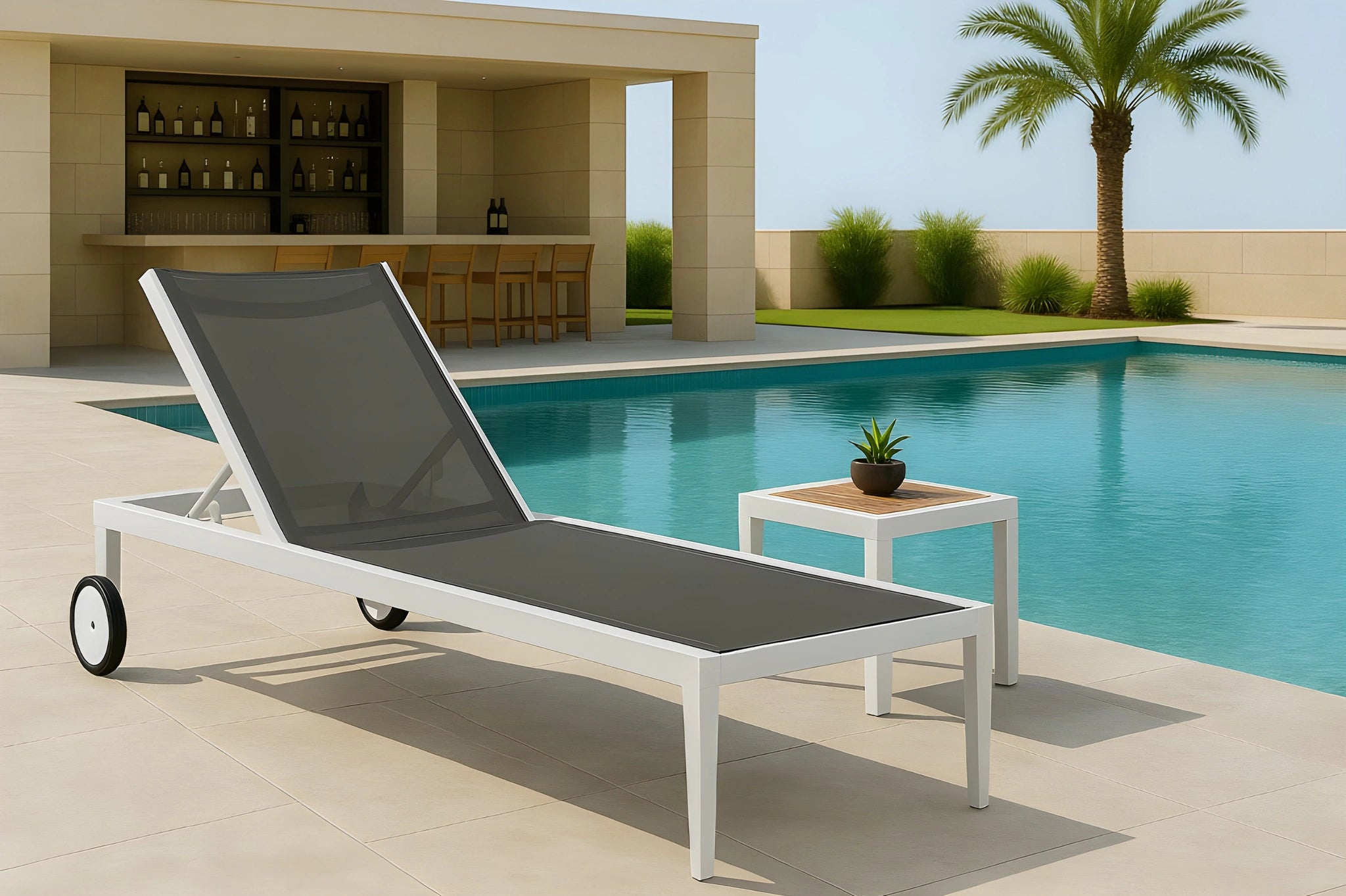 Nizuc Grey Mesh Waterproof Fabric Outdoor Patio Aluminum Mesh Chaise Lounge Chair
