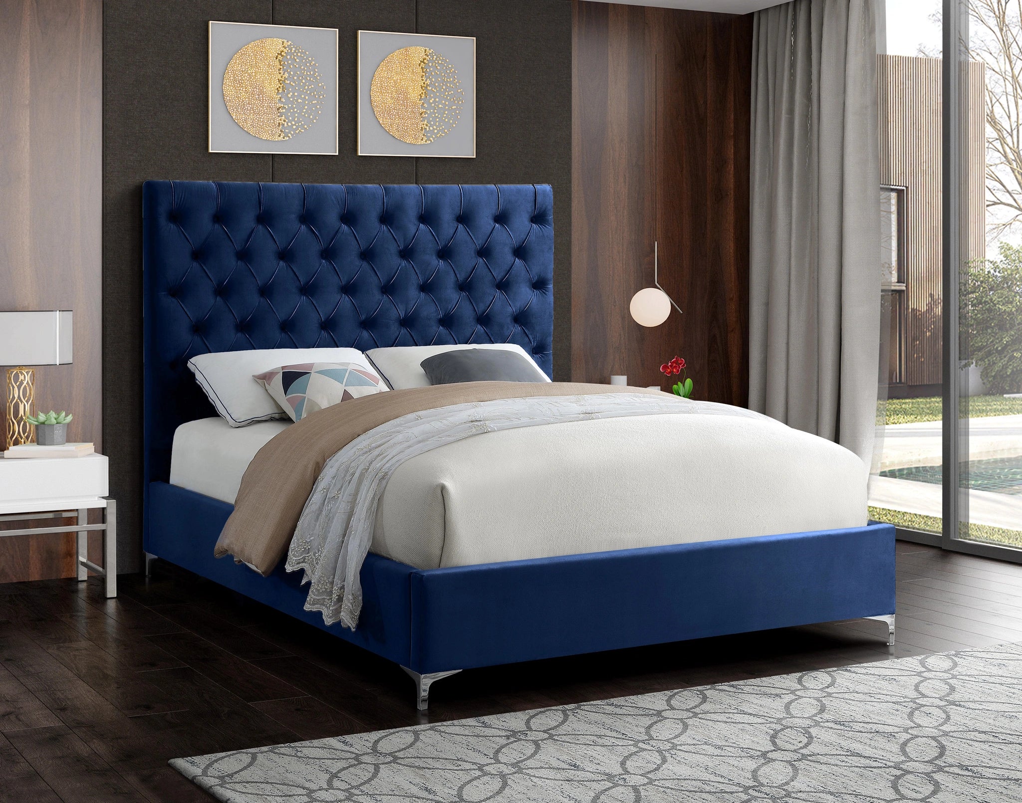Cruz Navy Velvet King Bed