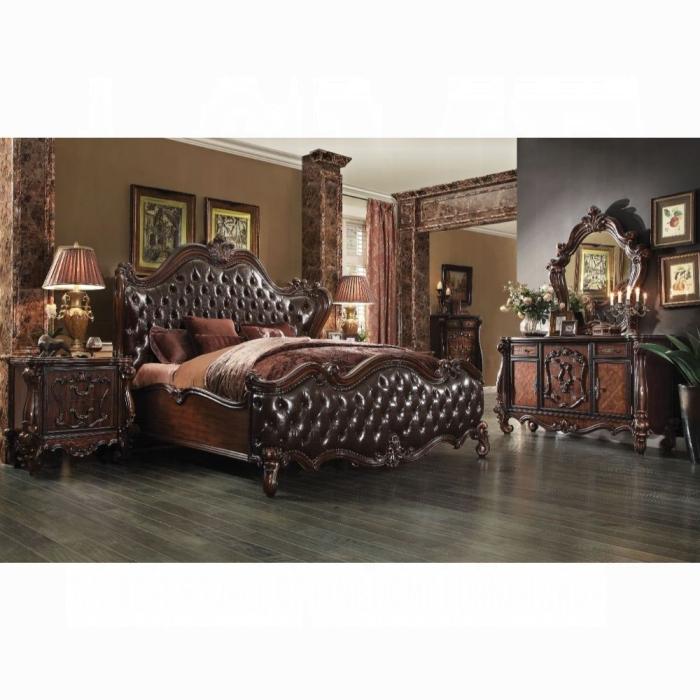 Versailles 2-Tone Dark Brown PU & Cherry Oak Queen Bed - Luxury Home Furniture (MI)