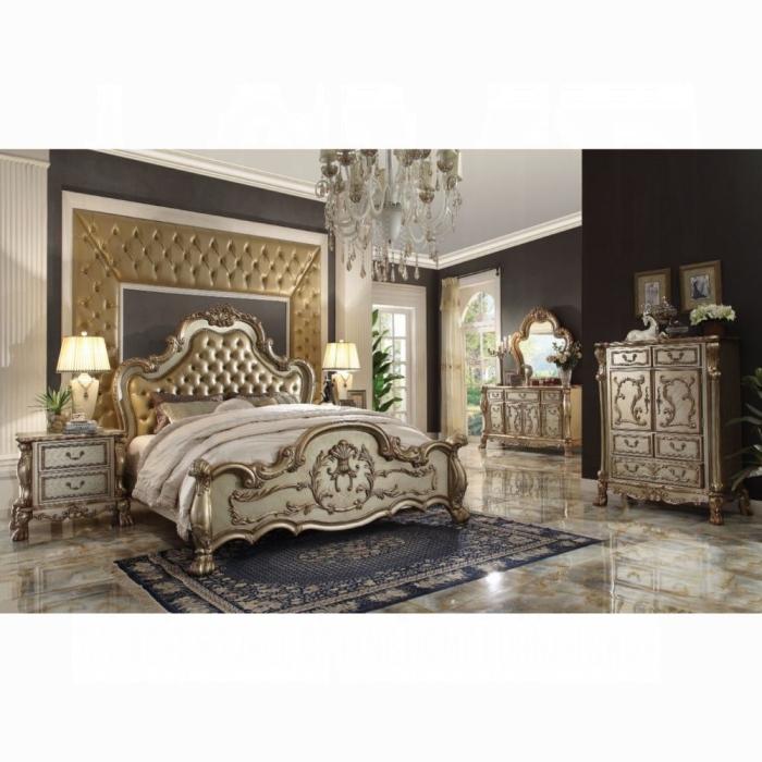 Dresden Bone PU & Gold Patina Eastern King Bed - Luxury Home Furniture (MI)