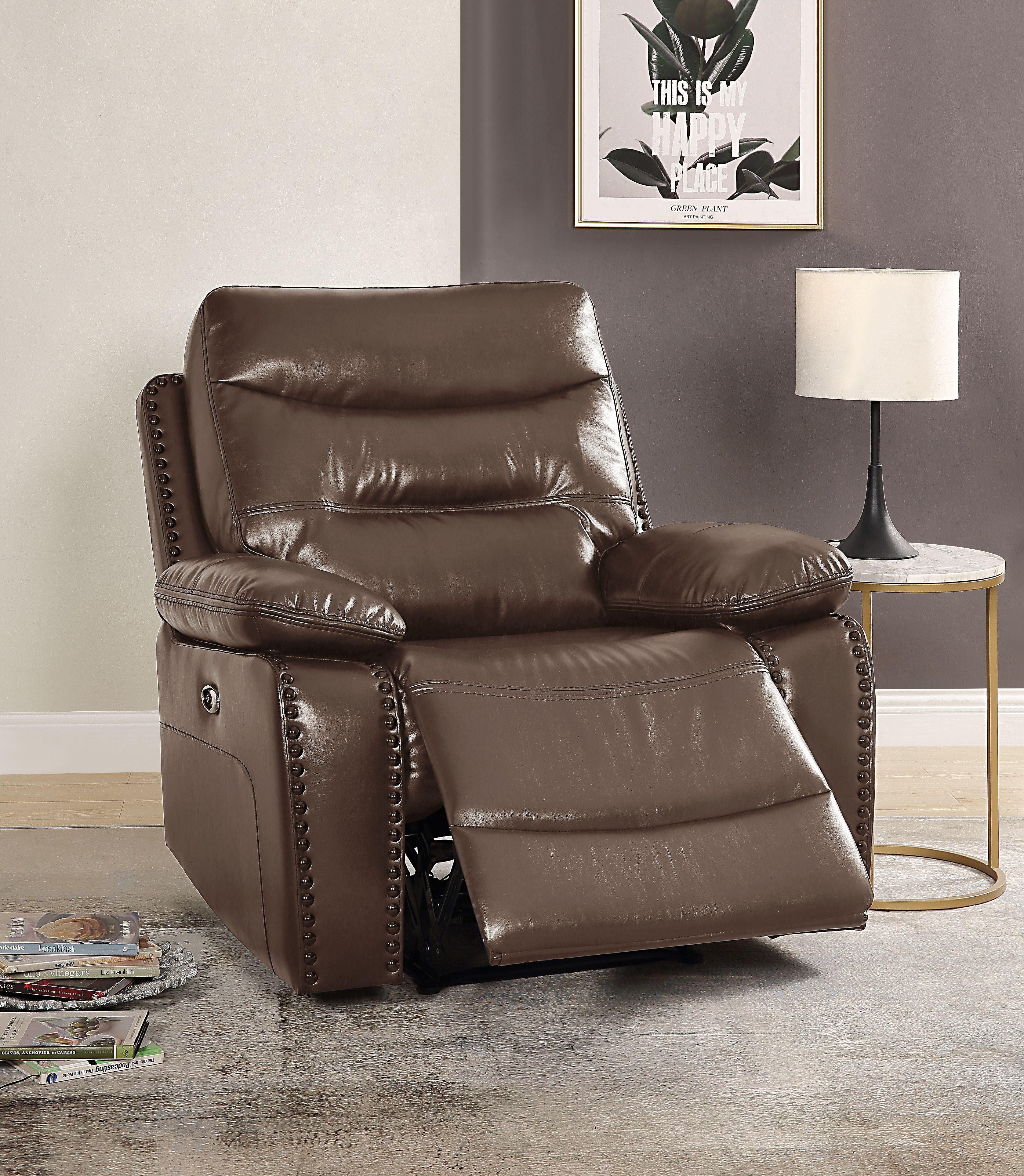 Aashi Brown Leather-Gel Match Recliner (Power Motion) - Luxury Home Furniture (MI)