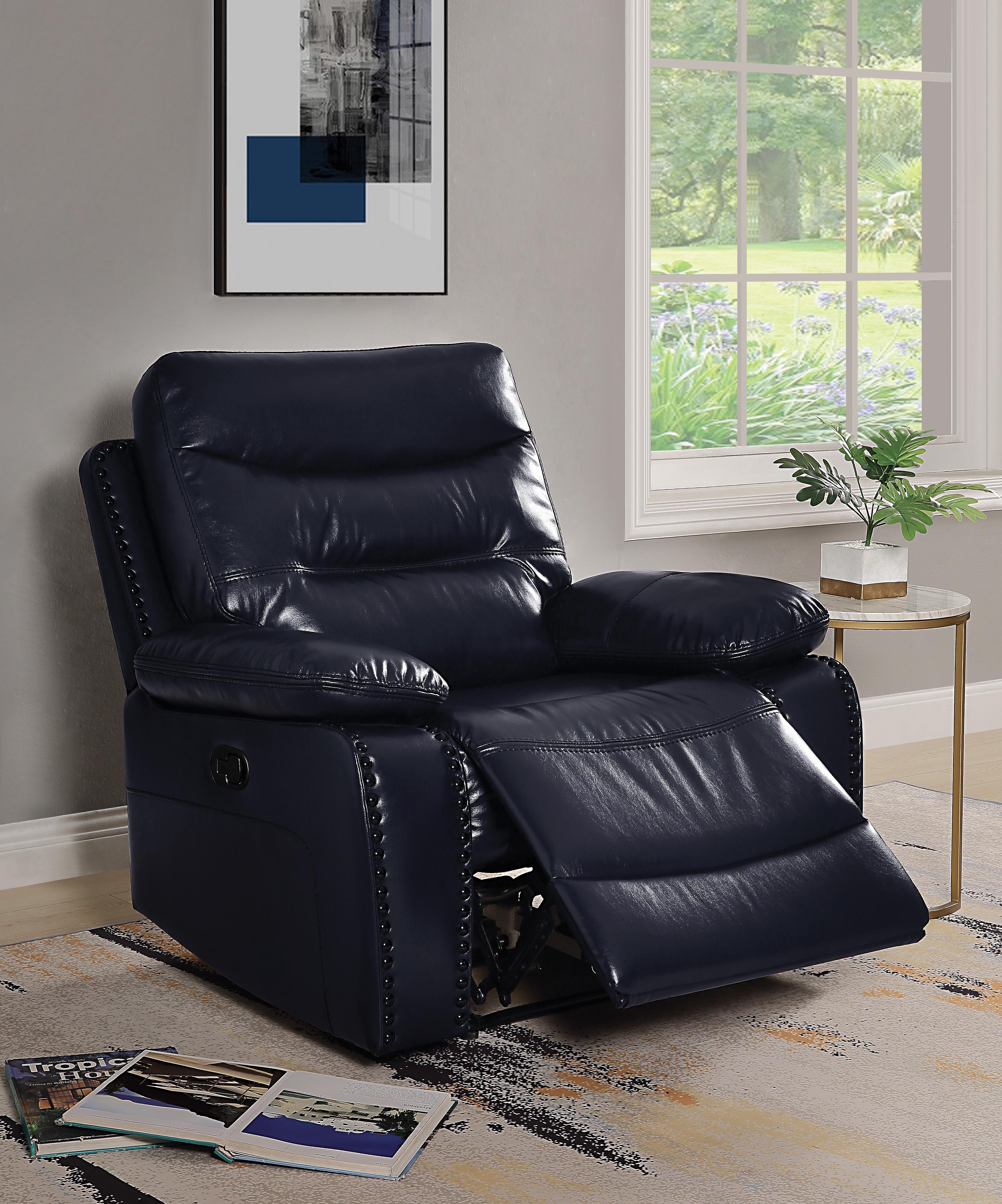 Aashi Navy Leather-Gel Match Recliner (Motion) - Luxury Home Furniture (MI)