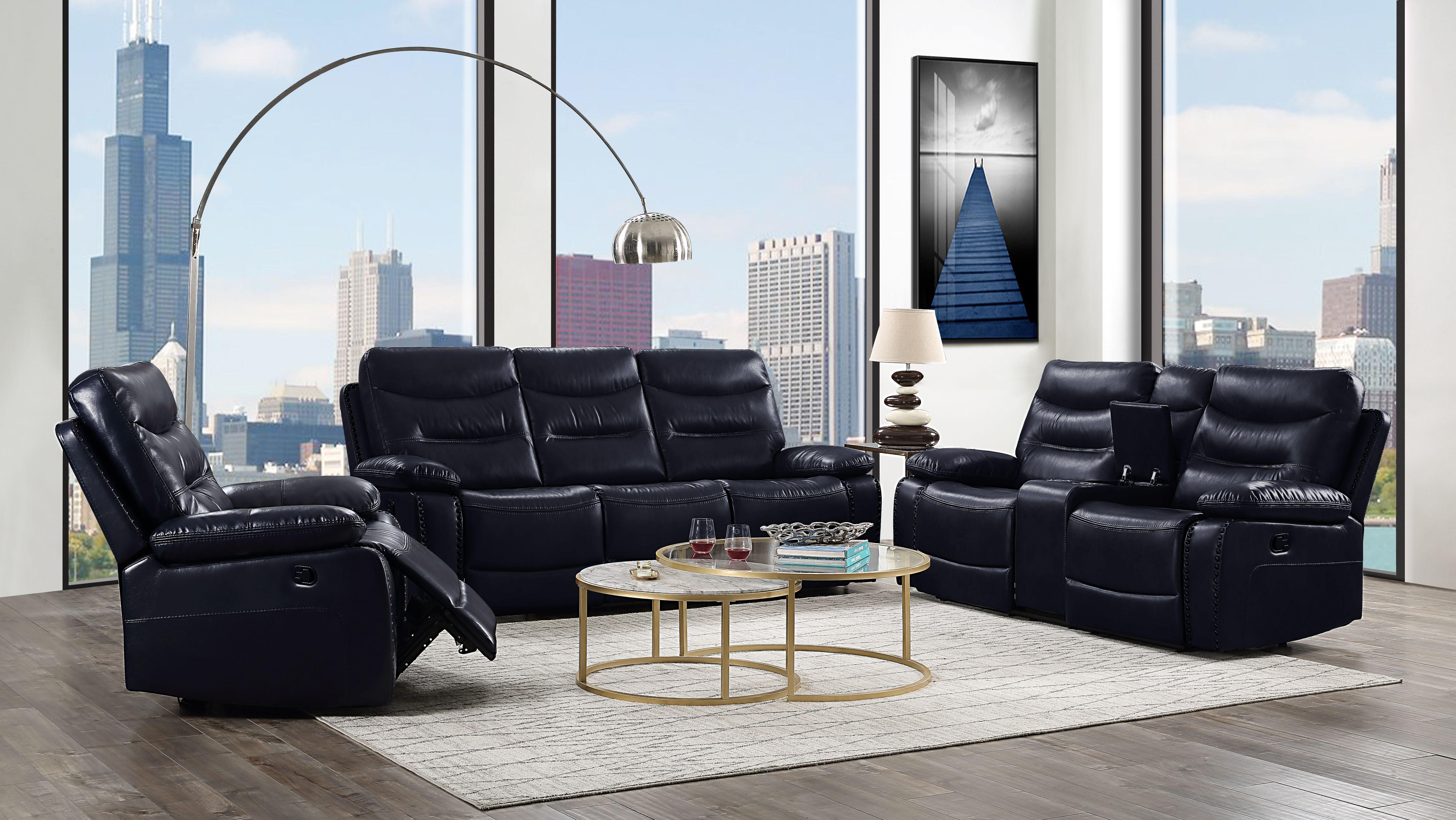 Aashi Navy Leather-Gel Match Sofa (Motion) - Luxury Home Furniture (MI)