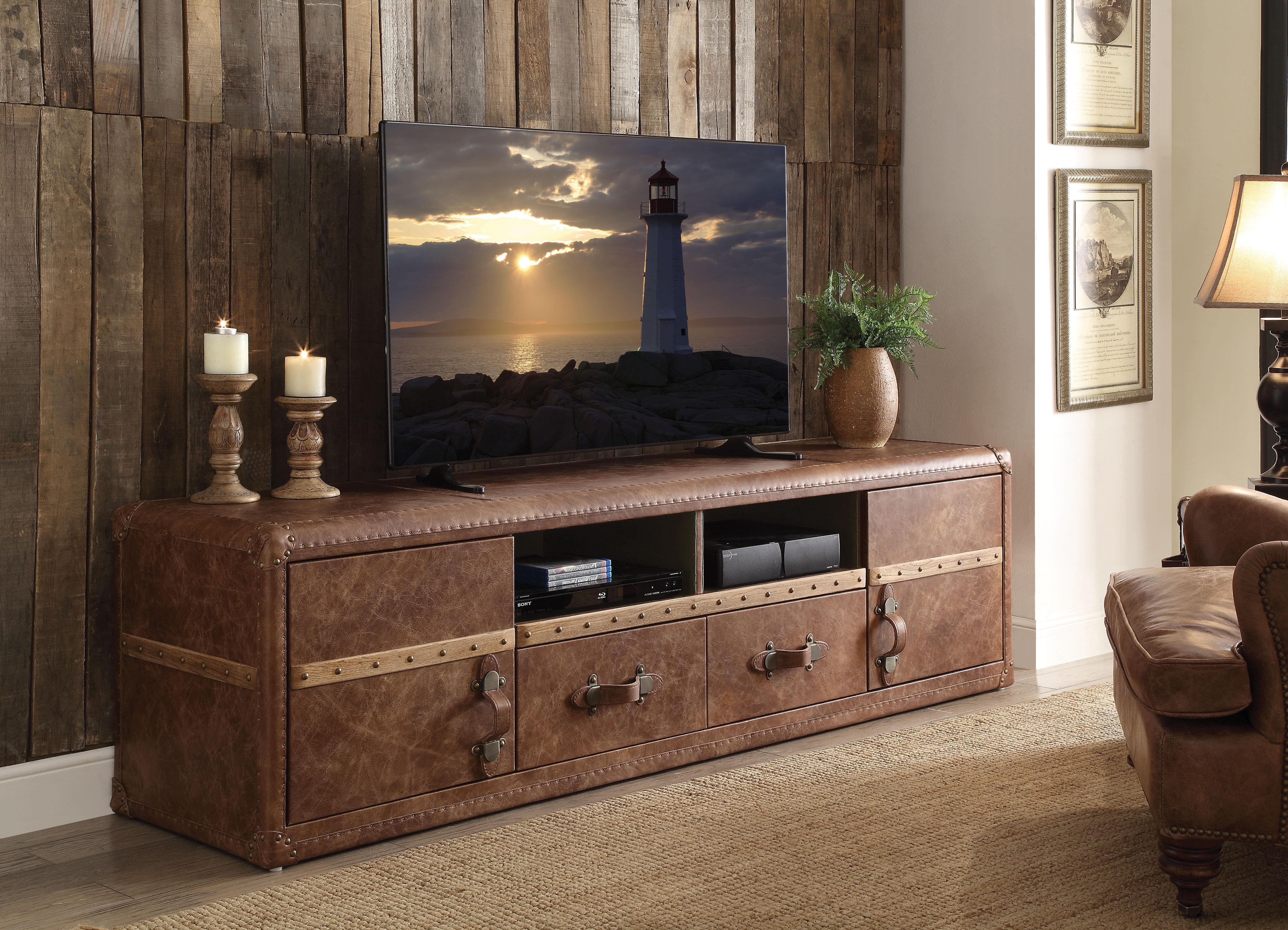 Aberdeen Retro Brown Top Grain Leather TV Stand - Luxury Home Furniture (MI)