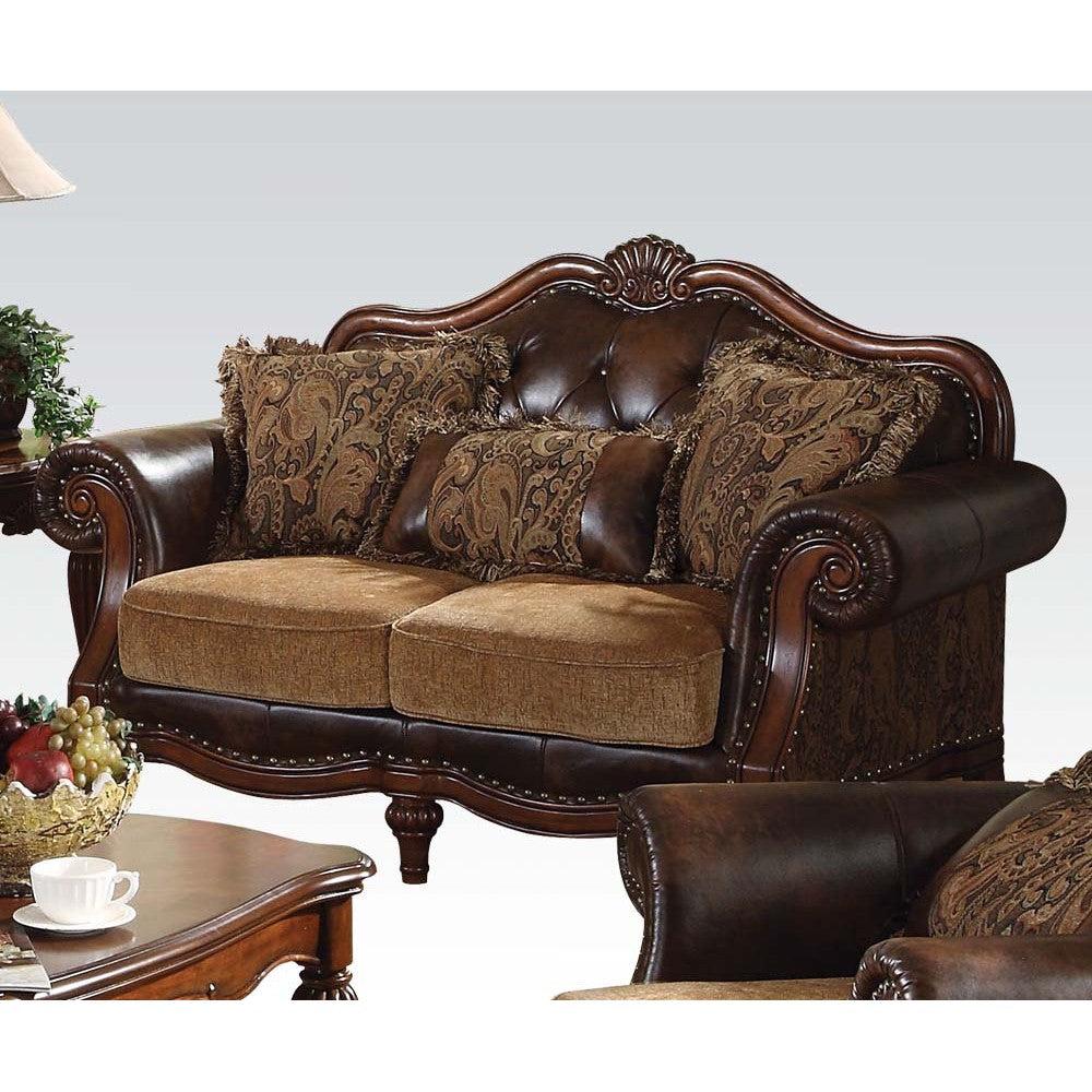 Acme Dreena Traditional Bonded Leather and Chenille Loveseat 05496 - Luxury Home Furniture (MI)