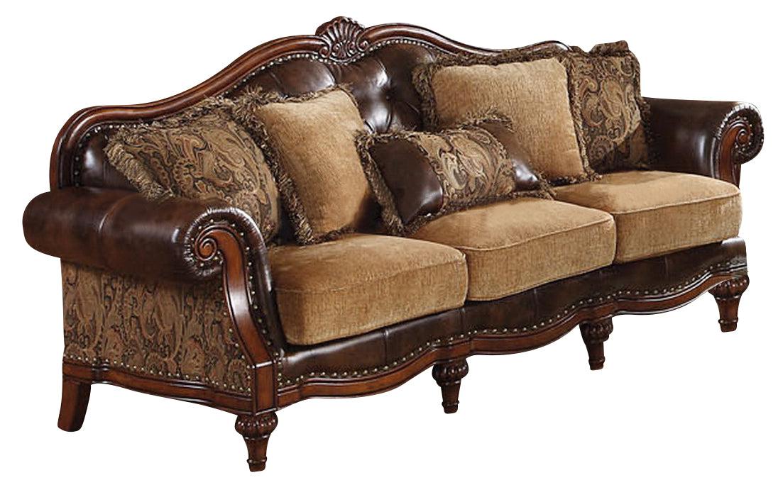 Acme Dreena Traditional Bonded Leather and Chenille Sofa 05495 - Luxury Home Furniture (MI)