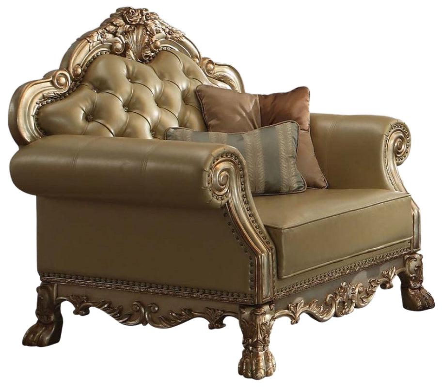 Acme Dresden Chair w/ 2 Pillows in Gold Patina 53162 - Luxury Home Furniture (MI)